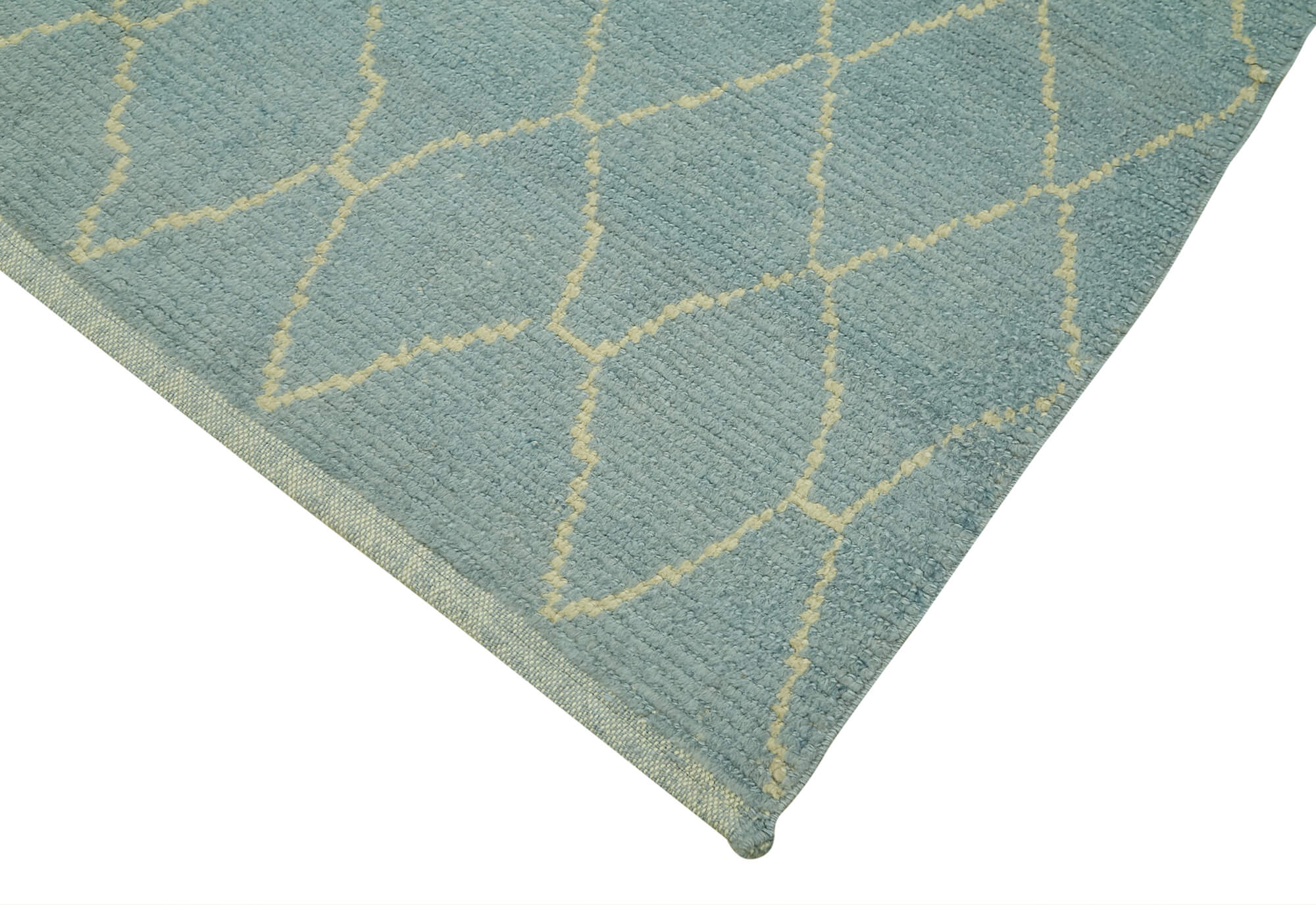 Handmade Wool Cotton Rug – Blue Geometric Turkish Wool Carpet 5'6''x8'2''