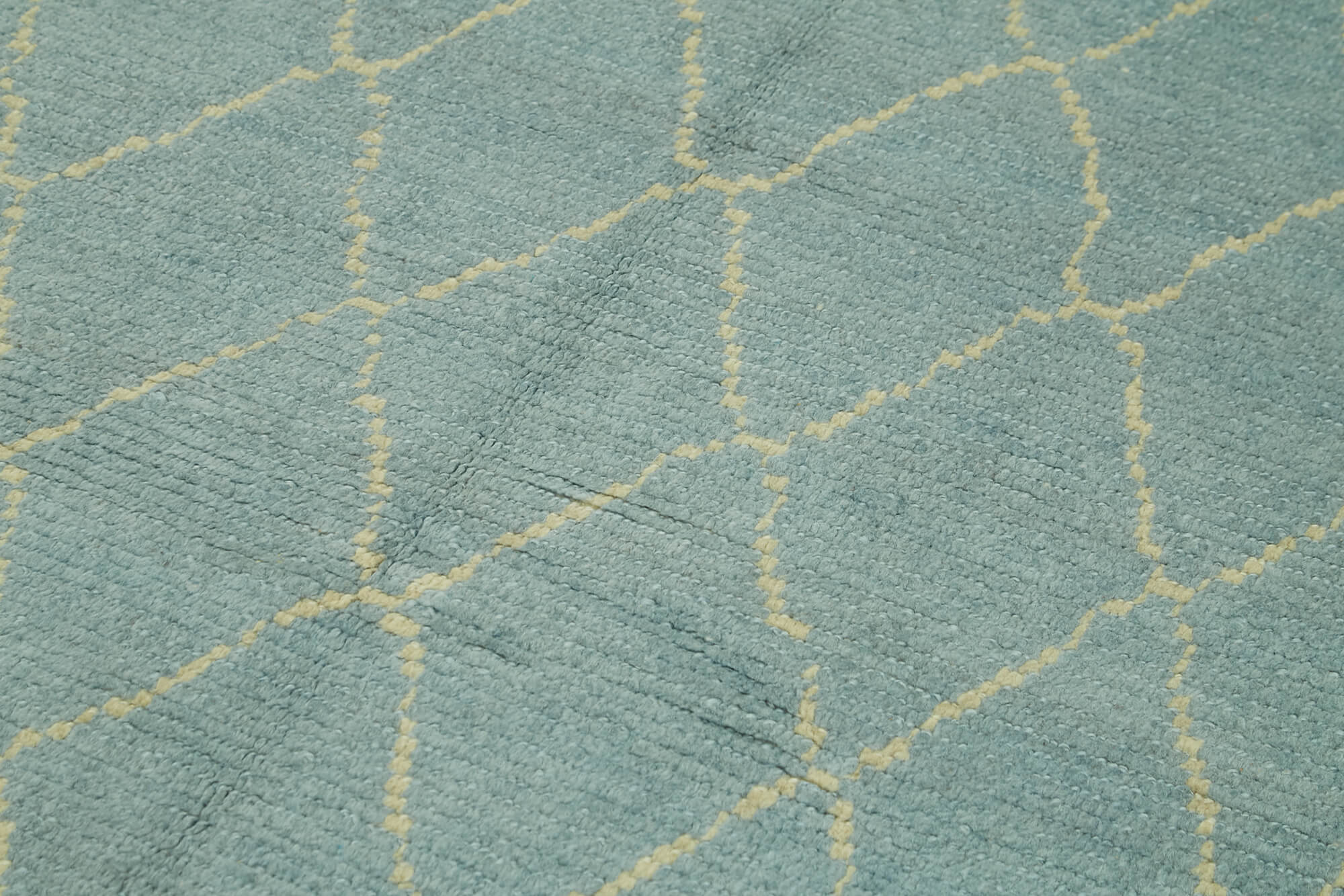 Handmade Wool Cotton Rug – Blue Geometric Turkish Wool Carpet 5'6''x8'2''