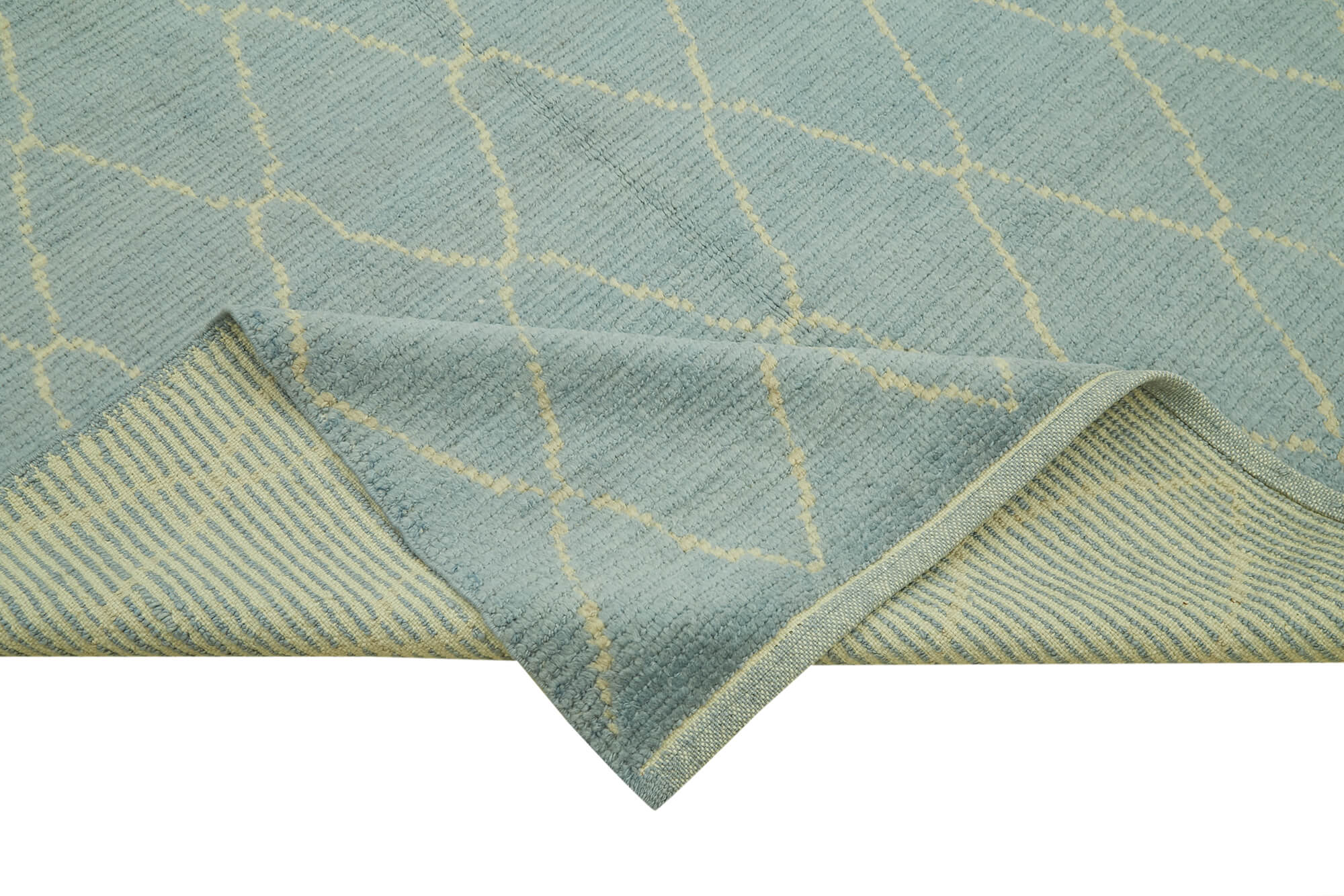 Handmade Wool Cotton Rug – Blue Geometric Turkish Wool Carpet 5'6''x8'2''