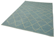 Handmade Wool Cotton Rug - Blue Geometric Area Rug | Durable Soft Texture Carpet