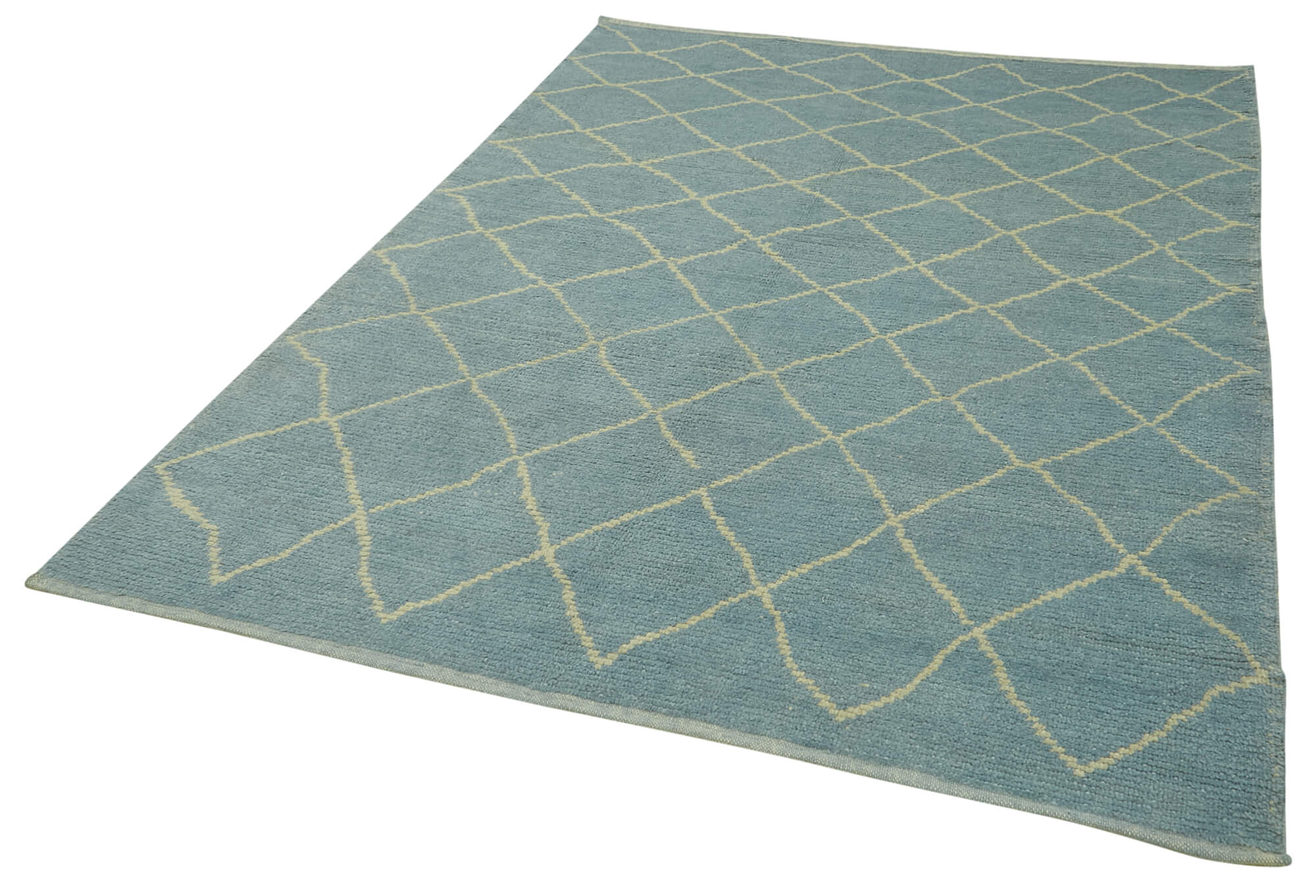 Handmade Wool Cotton Rug - Blue Geometric Area Rug | Durable Soft Texture Carpet