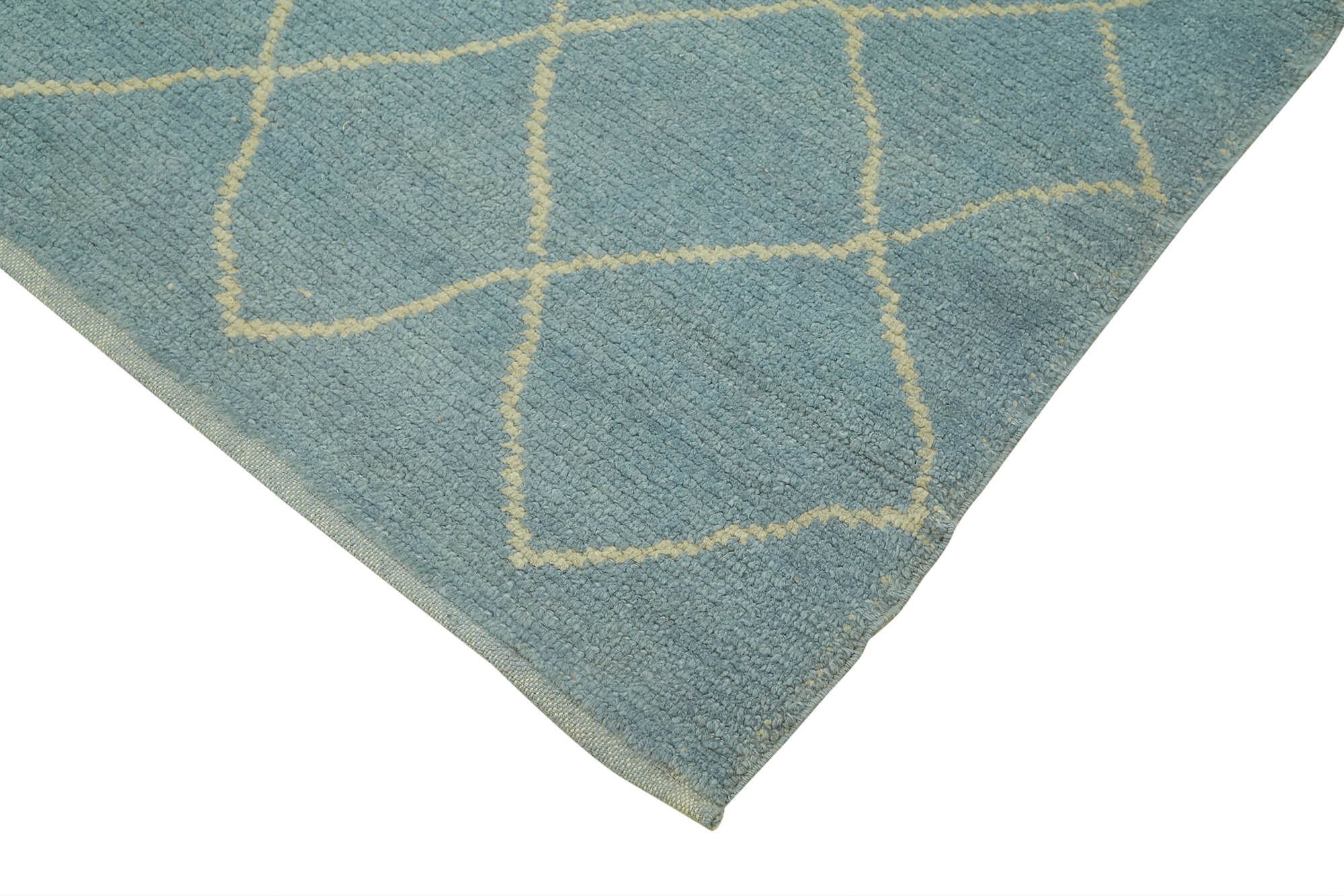 Handmade Wool Cotton Rug - Blue Geometric Area Rug | Durable Soft Texture Carpet