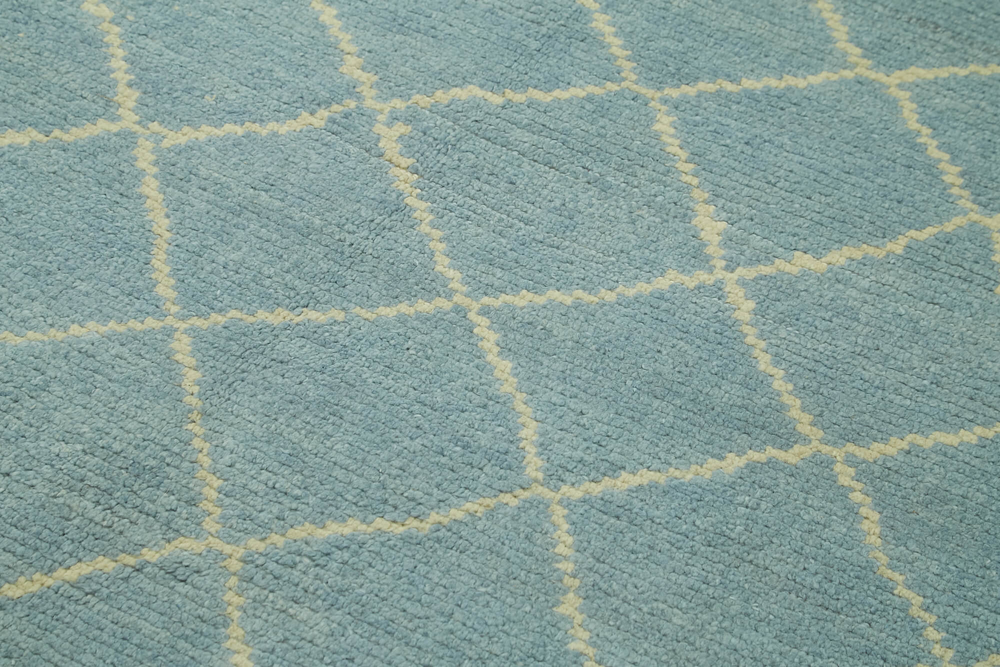 Handmade Wool Cotton Rug - Blue Geometric Area Rug | Durable Soft Texture Carpet