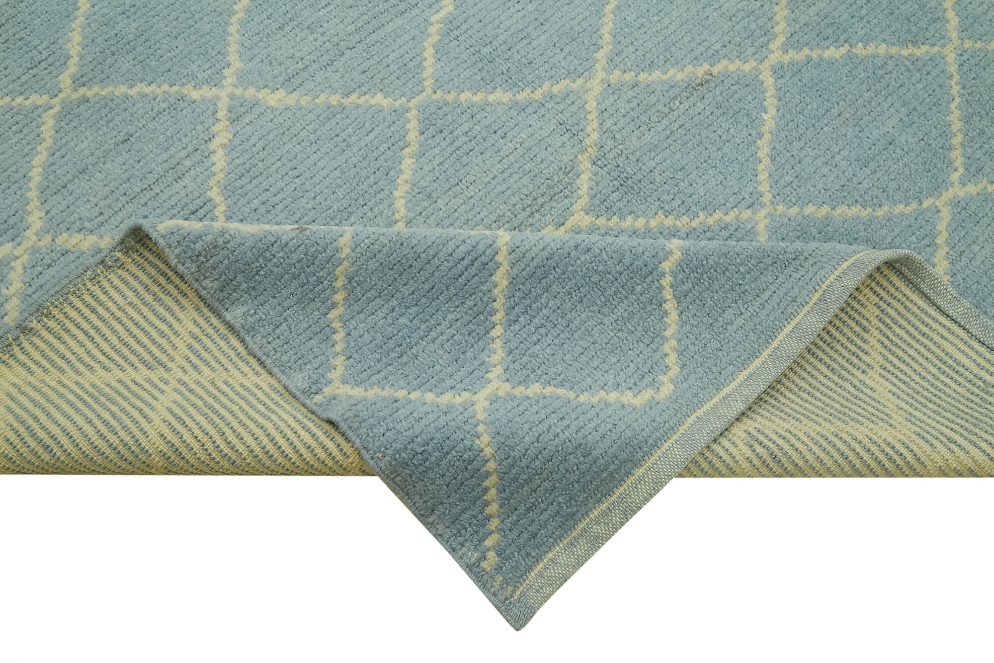 Handmade Wool Cotton Rug - Blue Geometric Area Rug | Durable Soft Texture Carpet