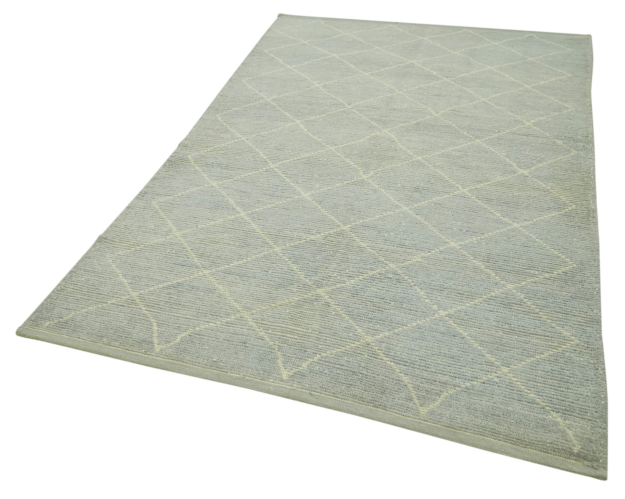 Handmade Wool Cotton Rug – Grey Geometric Area Rug | Durable Turkish Wool Carpet 5'1''x7'9''