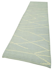 Handmade Wool Area Rug – Blue Geometric Cotton Wool Rug | Long Narrow Runner