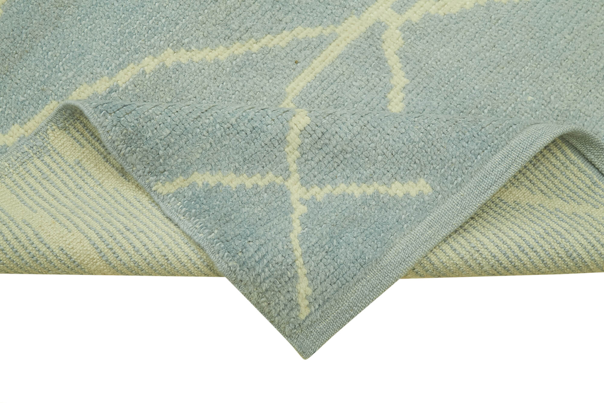 Handmade Wool Area Rug – Blue Geometric Cotton Wool Rug | Long Narrow Runner