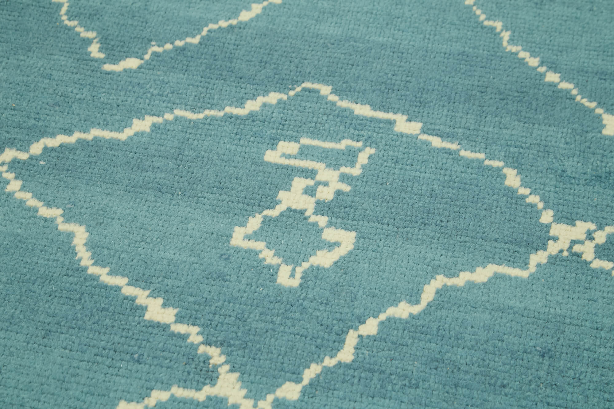 Handmade Wool Area Rug - Blue Geometric Cotton Wool Rug, Durable Floor Covering 3'1''x12'4''
