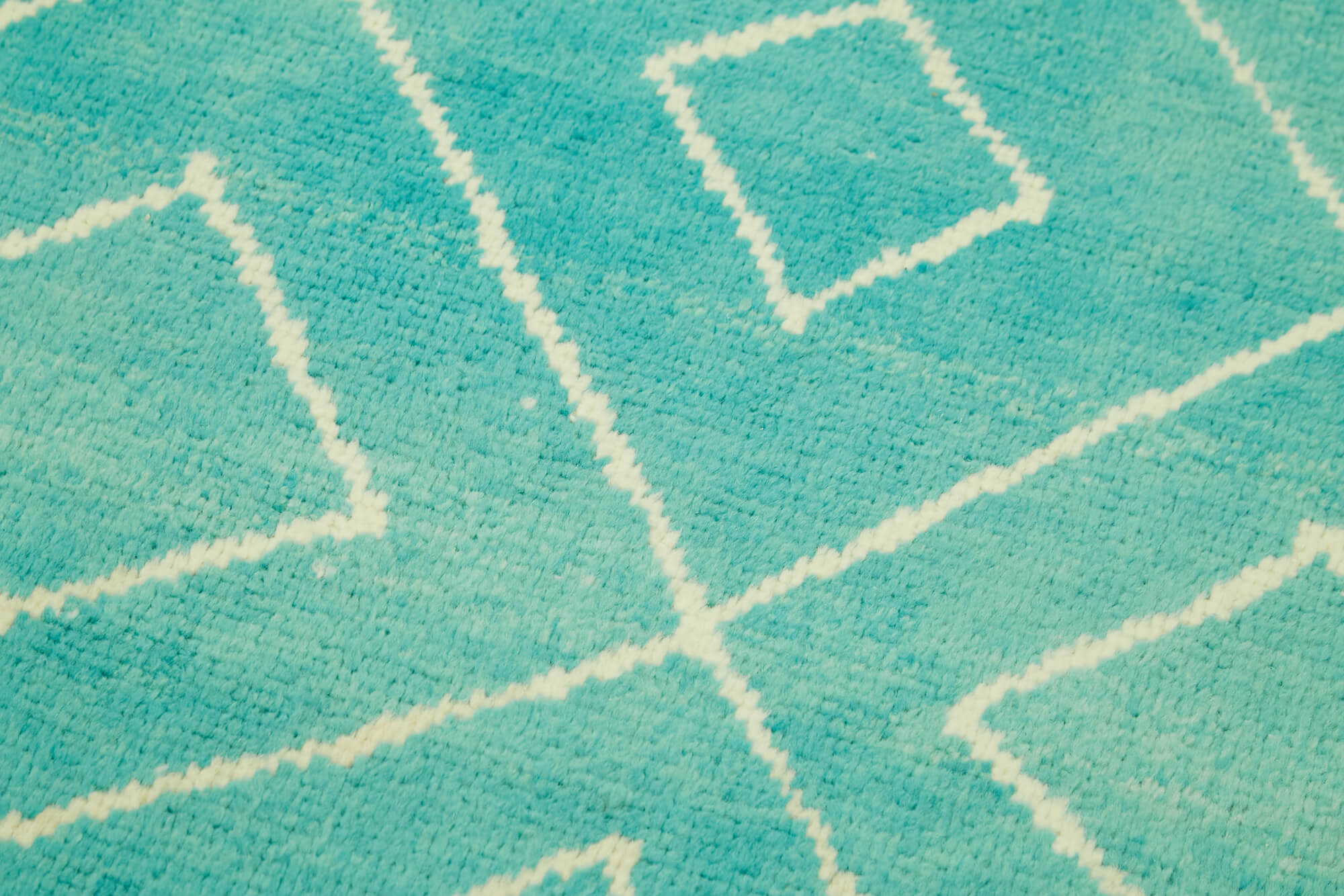 Handmade Wool Area Rug - Turquoise Geometric Pattern Cotton Wool Carpet 3'3''x9'9''