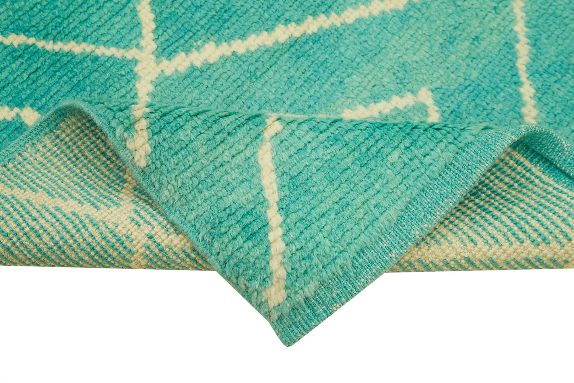 Handmade Wool Area Rug - Turquoise Geometric Pattern Cotton Wool Carpet 3'3''x9'9''