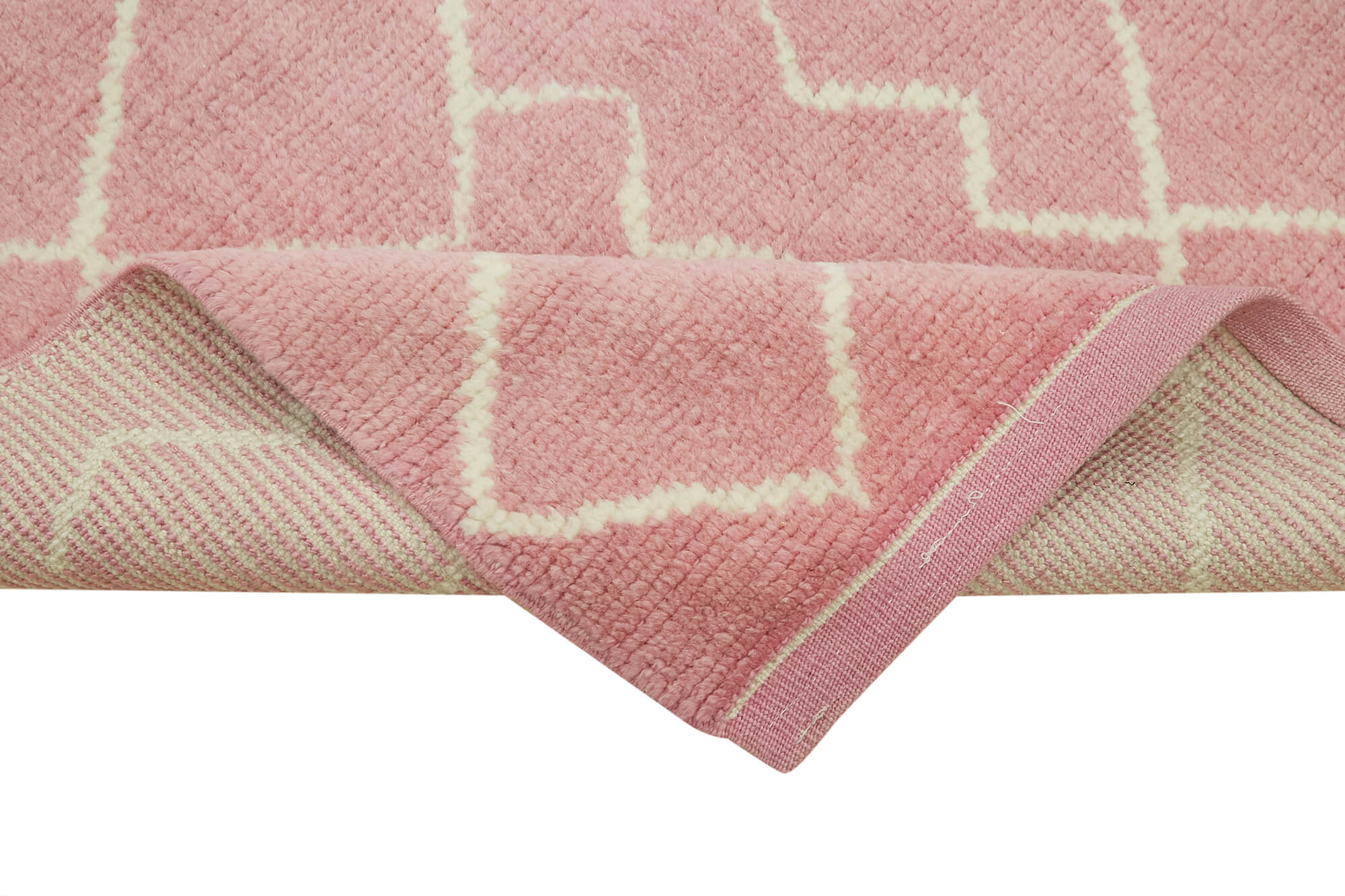 Handmade Wool Area Rug – Pink Geometric Cotton Wool Rug | Durable Natural Fiber Runner