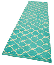 Handmade Area Rug - Turquoise Geometric Wool Cotton Rug 3'1''x11'10'' by Agacan