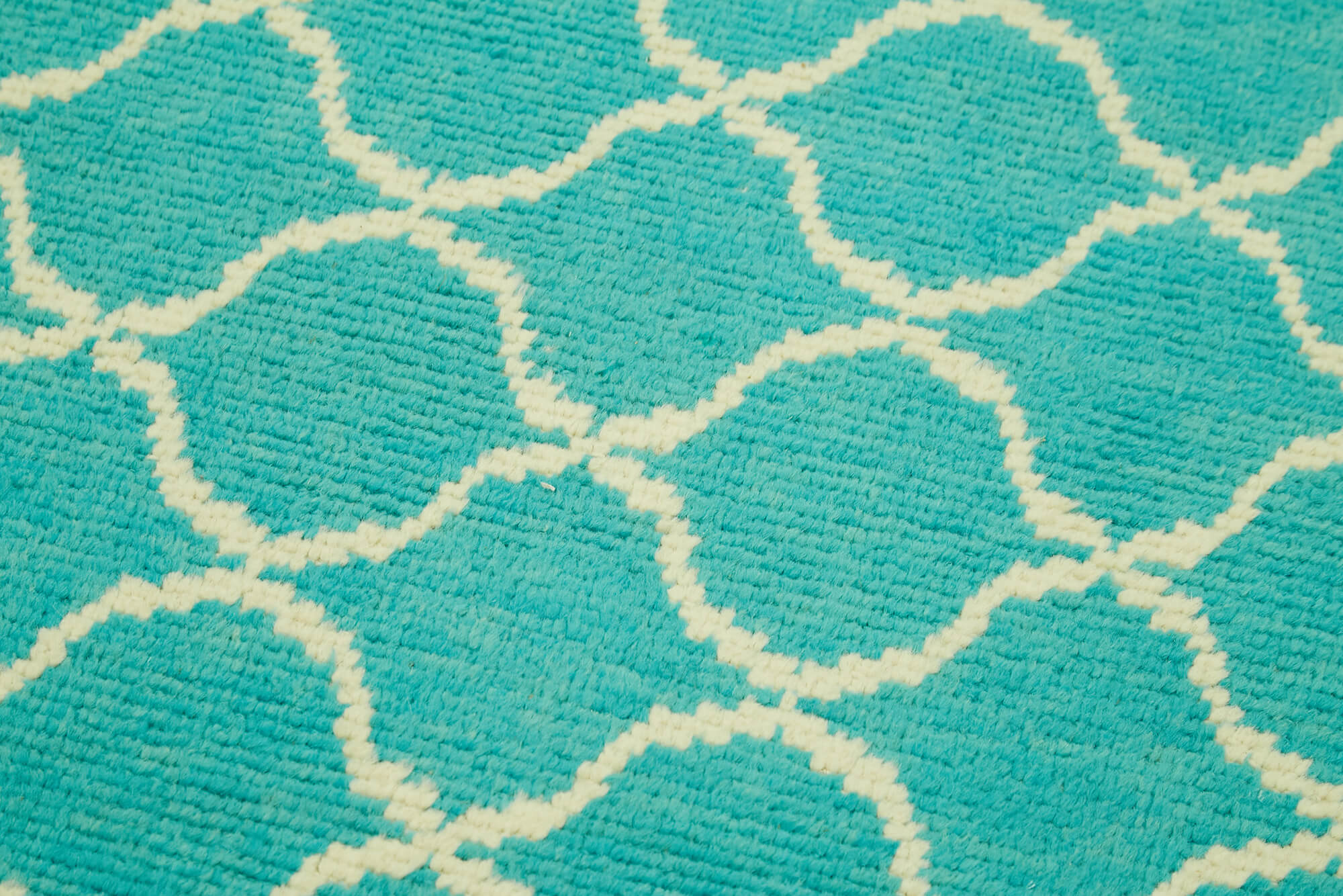 Handmade Area Rug - Turquoise Geometric Wool Cotton Rug 3'1''x11'10'' by Agacan