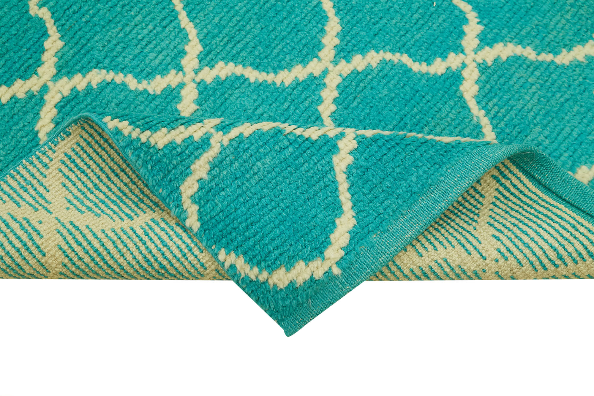 Handmade Area Rug - Turquoise Geometric Wool Cotton Rug 3'1''x11'10'' by Agacan