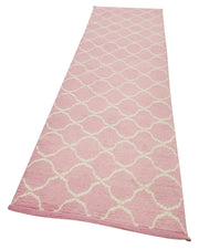 Handmade Area Rug - Pink Geometric Cotton Wool Rug 2'11'' x 11'10'' by Agacan