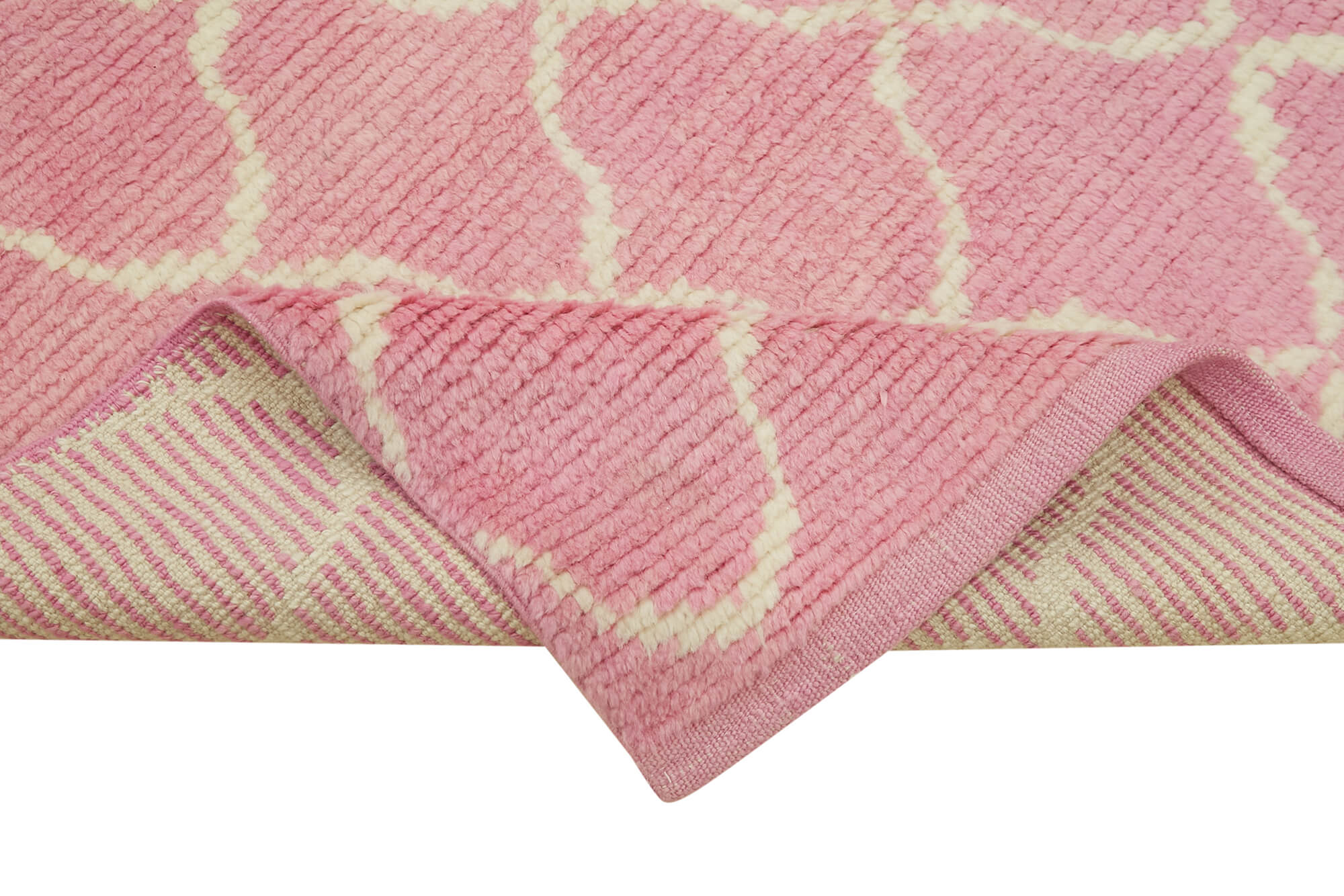 Handmade Area Rug - Pink Geometric Cotton Wool Rug 2'11'' x 11'10'' by Agacan