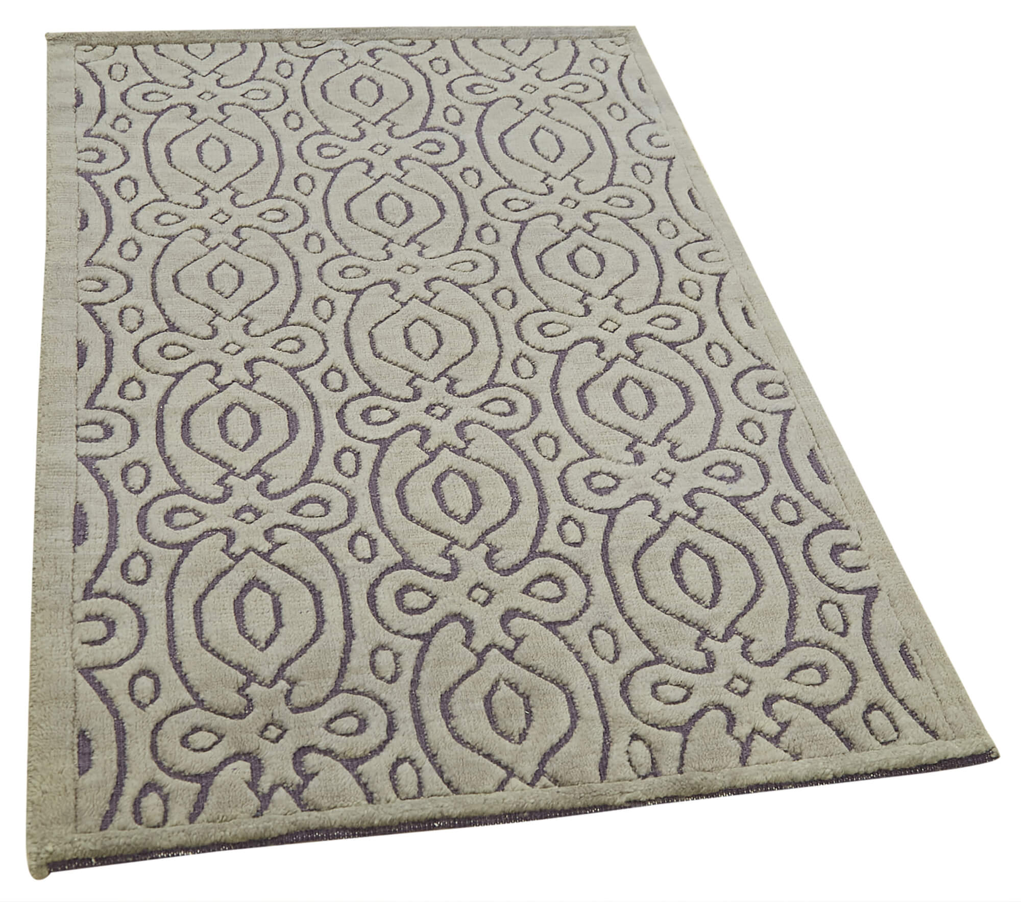 Handmade Area Rug - Purpleocco Grey Geometric Cotton Wool Carpet 3x5 Feet