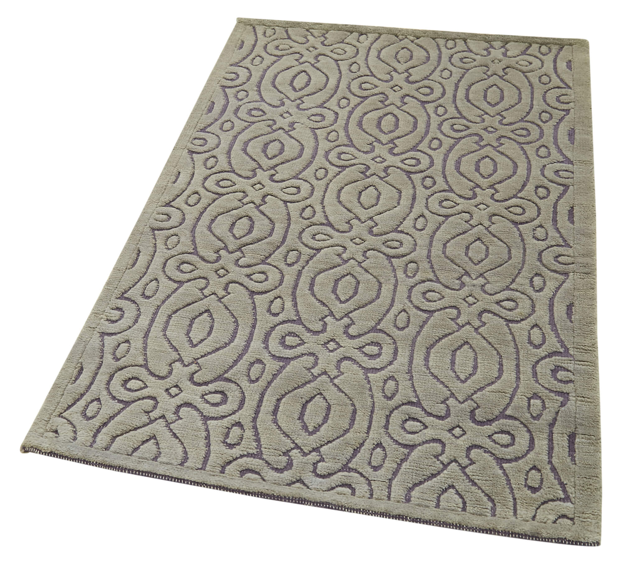 Handmade Area Rug - Purpleocco Grey Geometric Cotton Wool Carpet 3x5 Feet