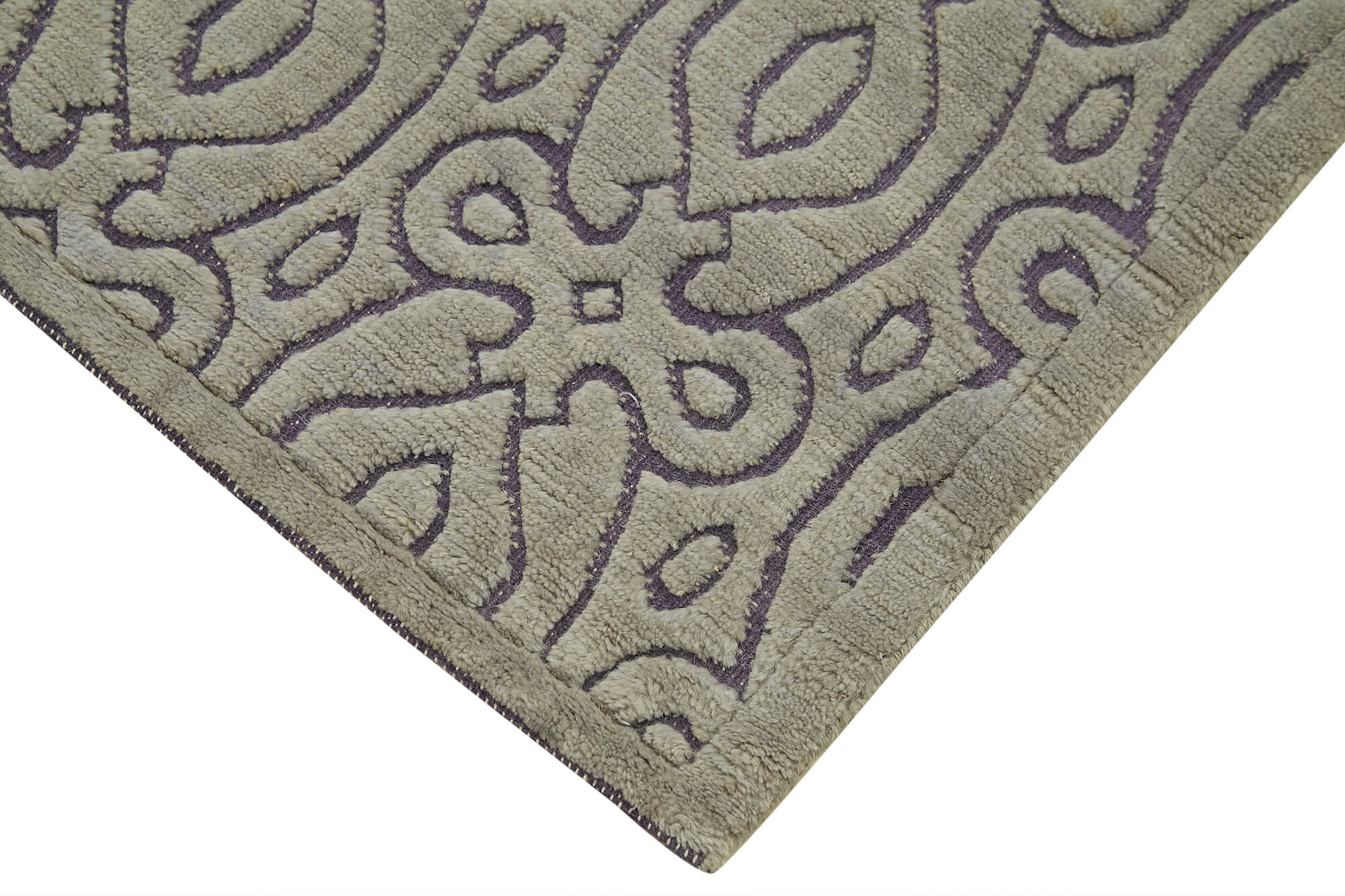 Handmade Area Rug - Purpleocco Grey Geometric Cotton Wool Carpet 3x5 Feet