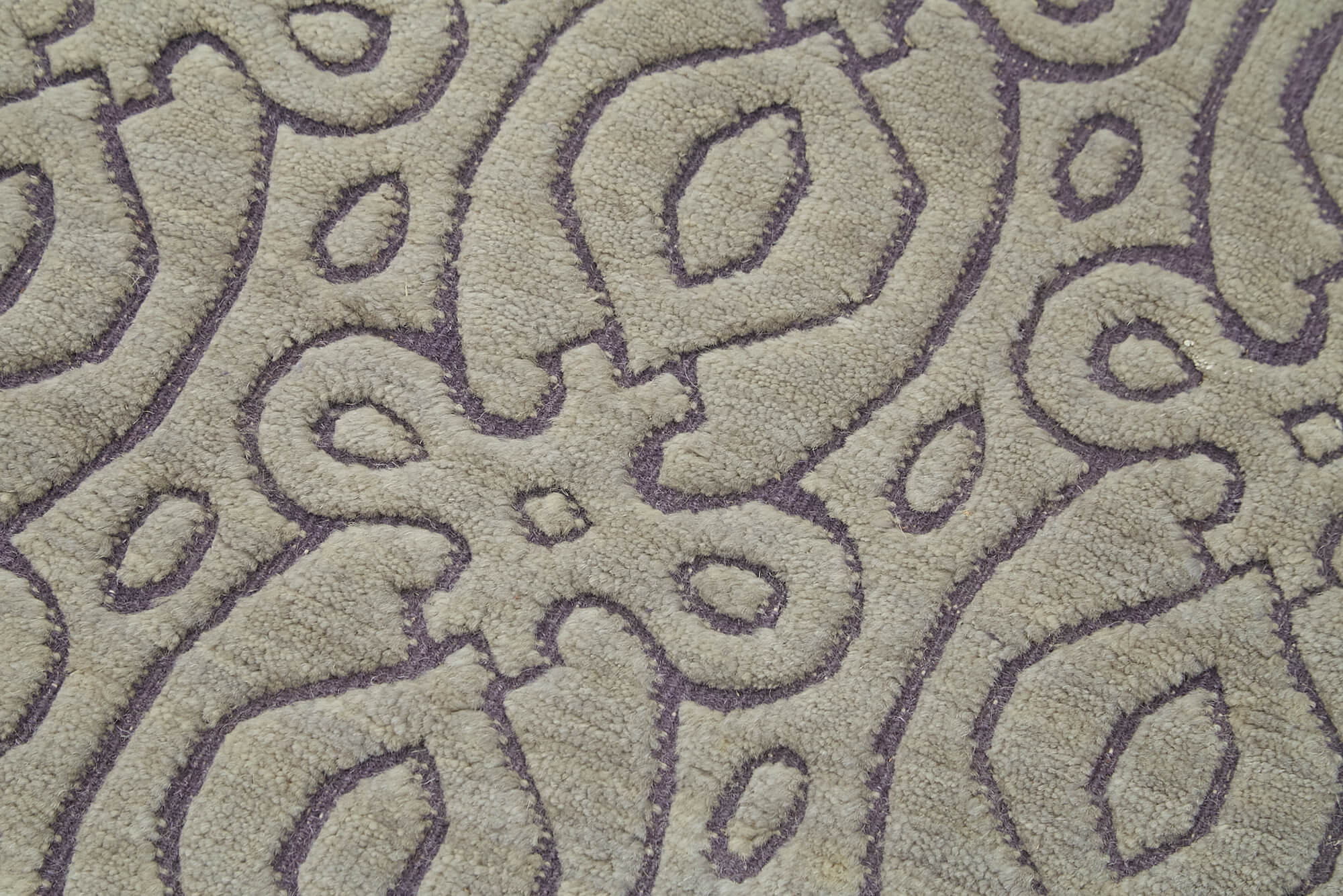 Handmade Area Rug - Purpleocco Grey Geometric Cotton Wool Carpet 3x5 Feet