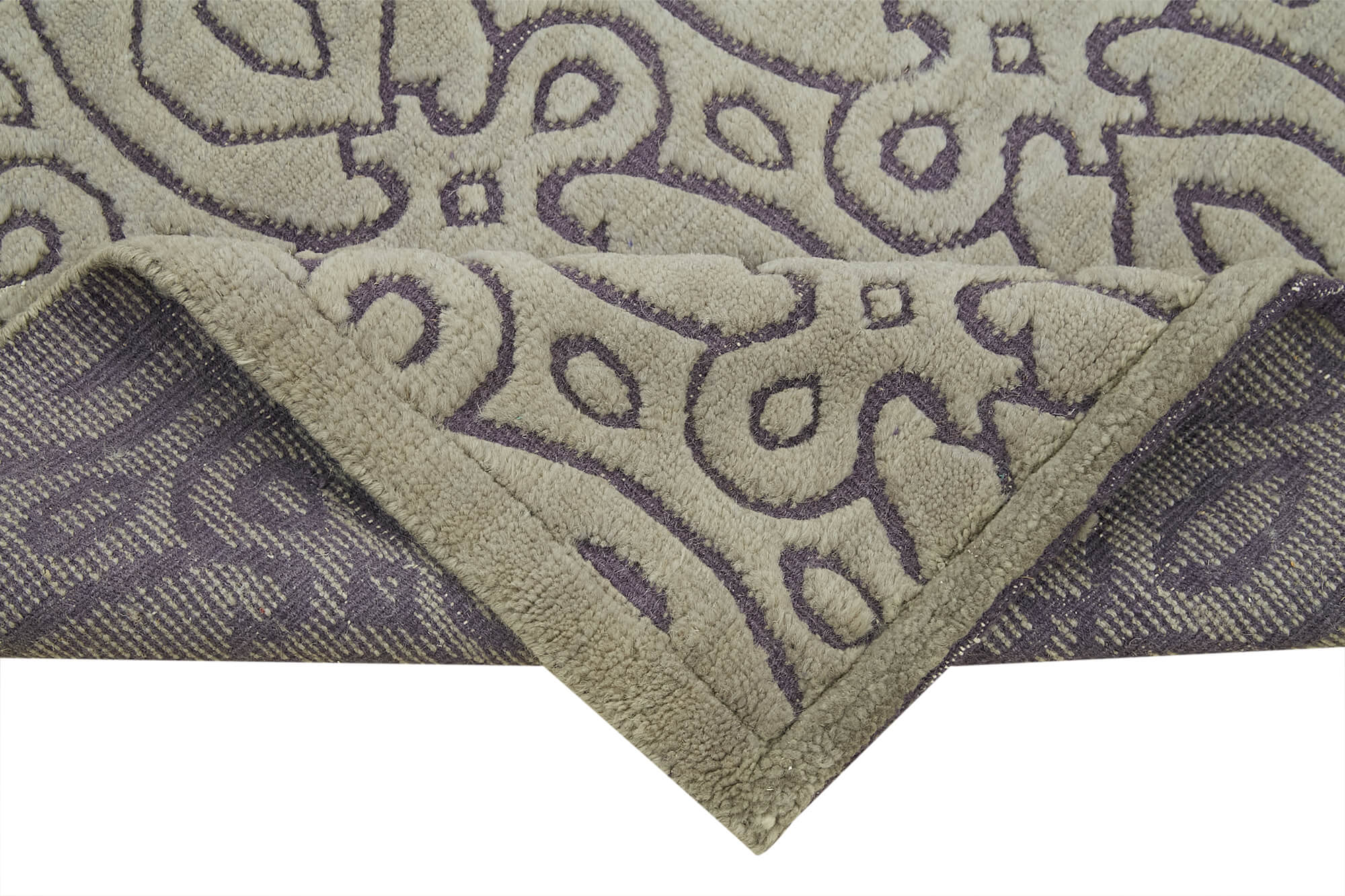 Handmade Area Rug - Purpleocco Grey Geometric Cotton Wool Carpet 3x5 Feet