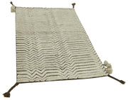Handmade Wool Area Rug - Beige Geometric Cotton Wool Rug 3'x5' Durable Natural Fiber