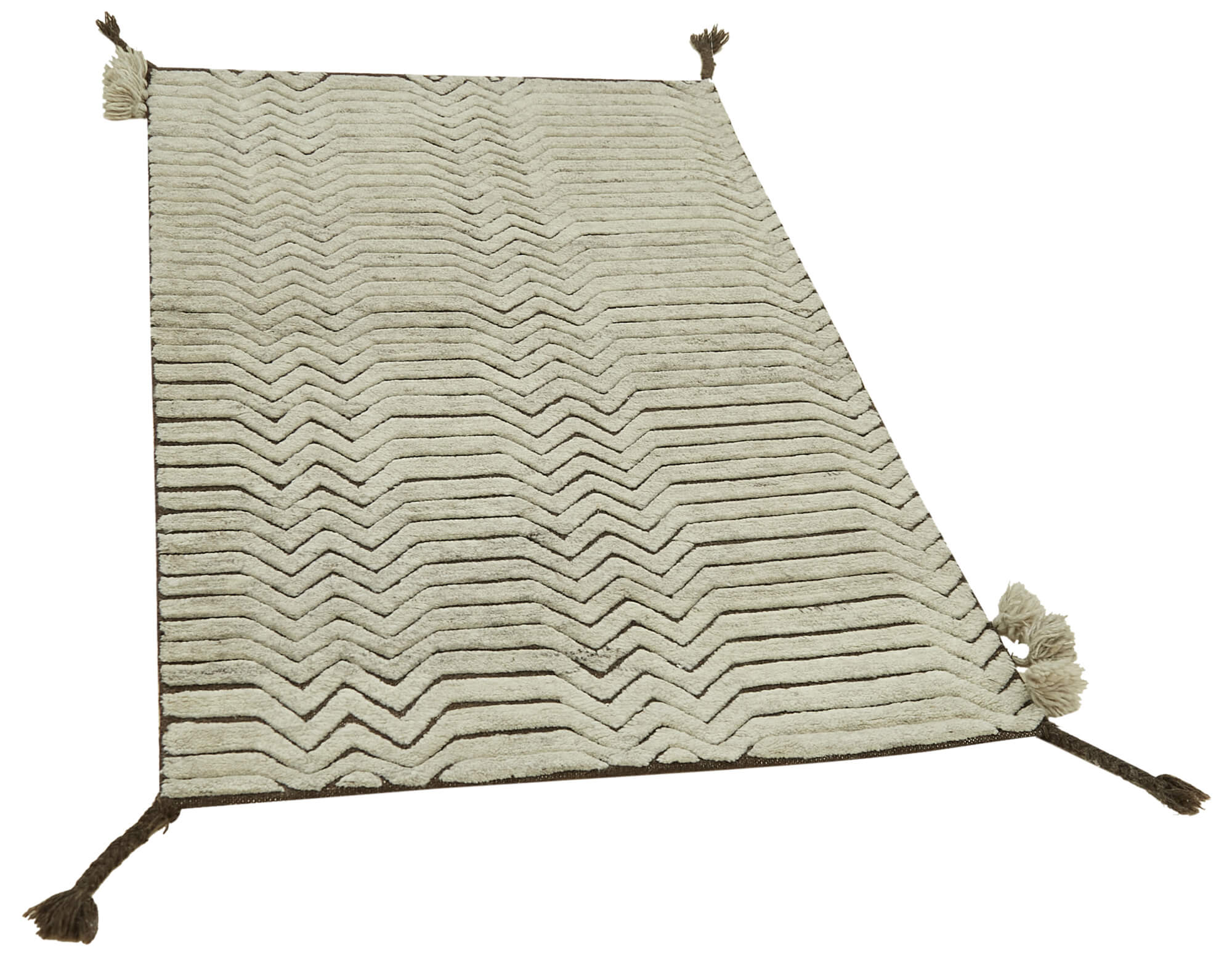 Handmade Wool Area Rug - Beige Geometric Cotton Wool Rug 3'x5' Durable Natural Fiber
