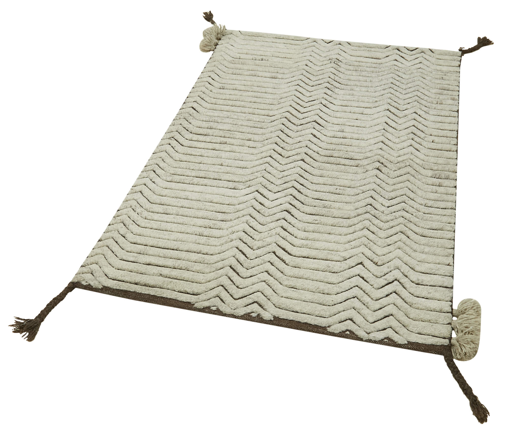 Handmade Wool Area Rug - Beige Geometric Cotton Wool Rug 3'x5' Durable Natural Fiber