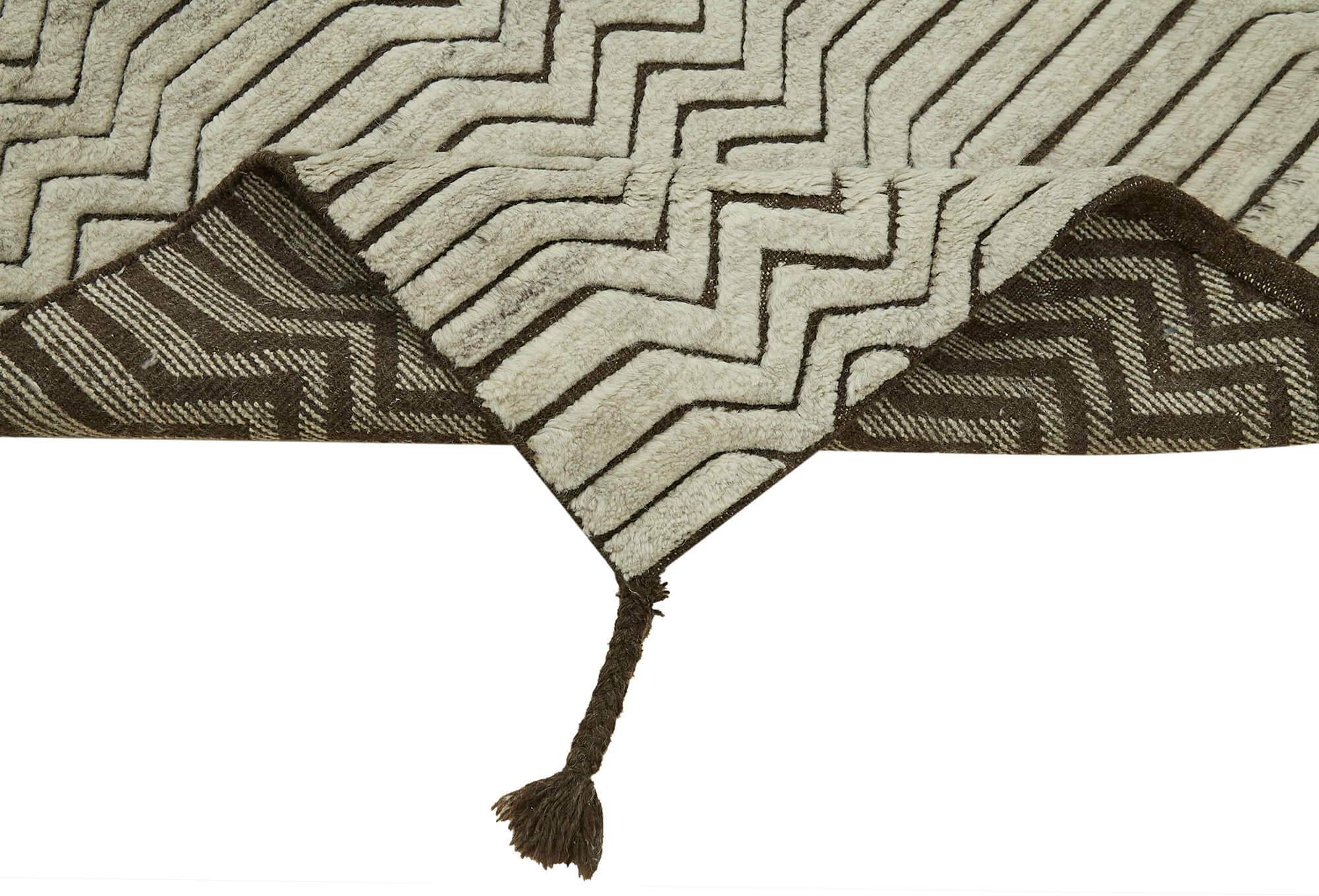 Handmade Wool Area Rug - Beige Geometric Cotton Wool Rug 3'x5' Durable Natural Fiber