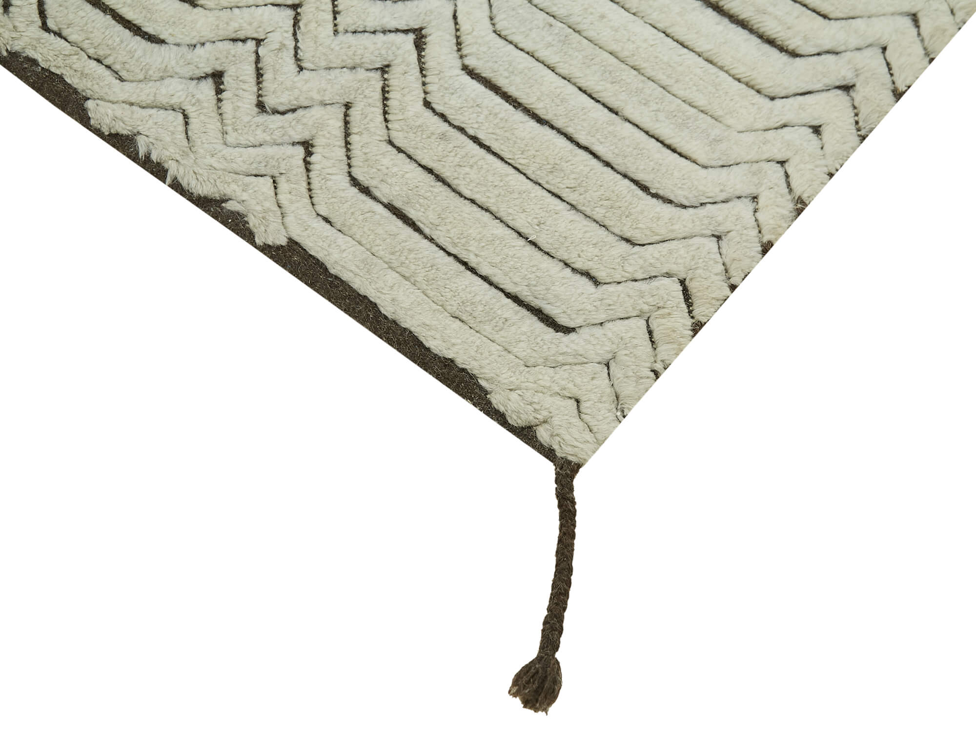 Handmade Area Rug - Beige Geometric Cotton Wool Rug 3'0'' x 4'10'' by Agacan