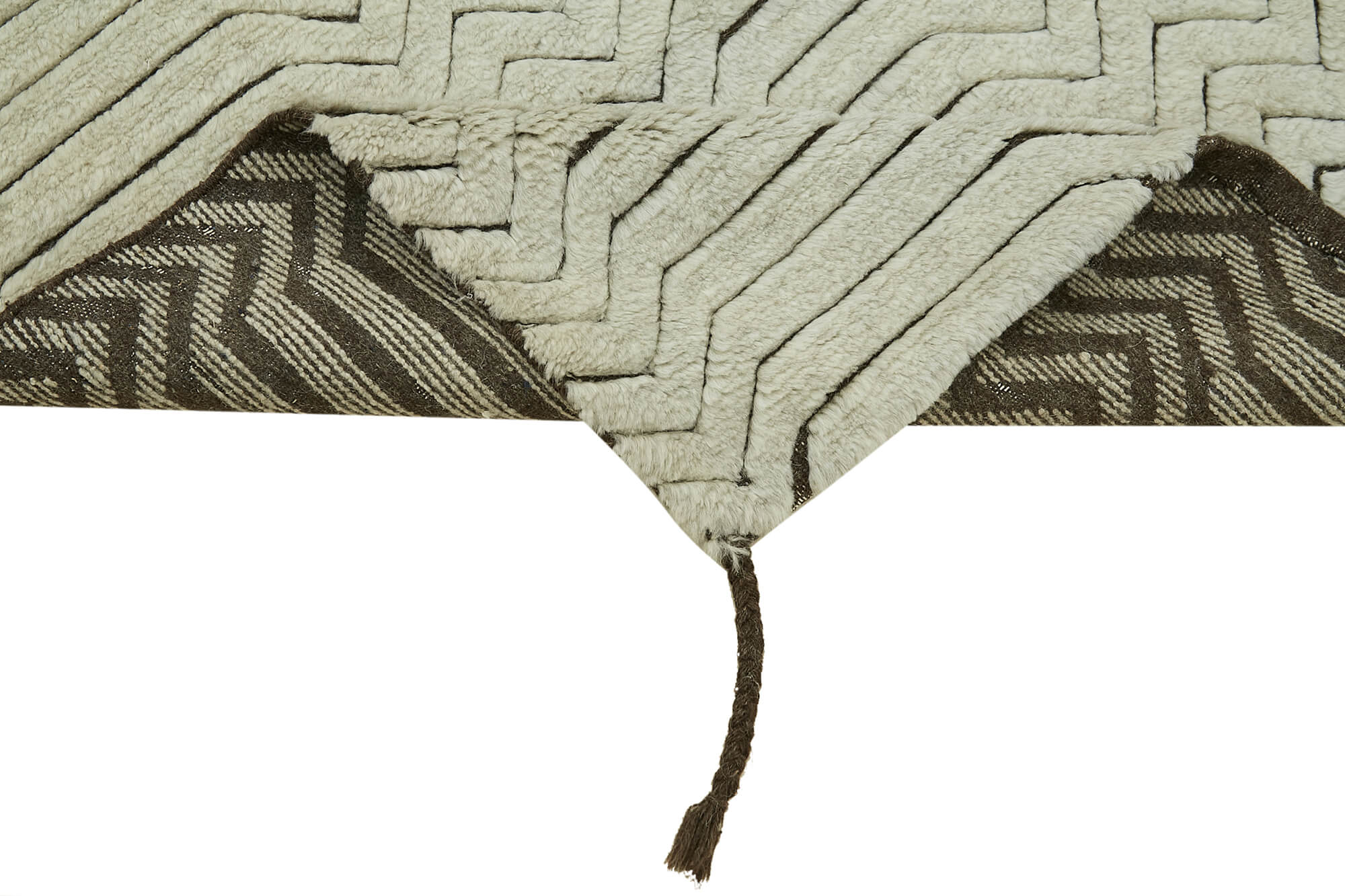 Handmade Area Rug - Beige Geometric Cotton Wool Rug 3'0'' x 4'10'' by Agacan