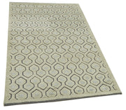 Handmade Wool Area Rug – Beige Geometric Cotton Wool Rug 3'0'' x 5'1''