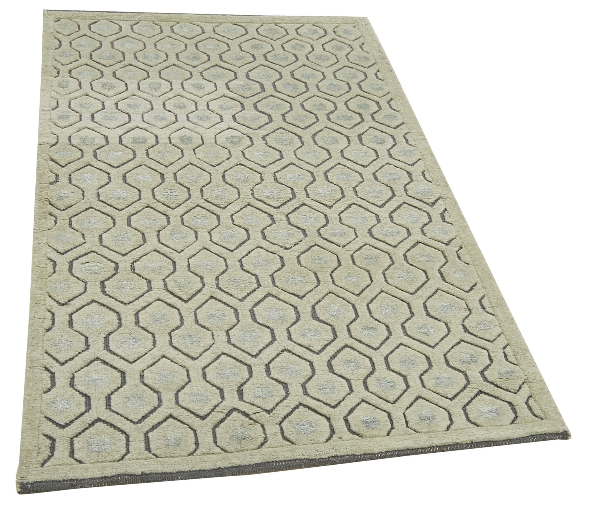 Handmade Wool Area Rug – Beige Geometric Cotton Wool Rug 3'0'' x 5'1''