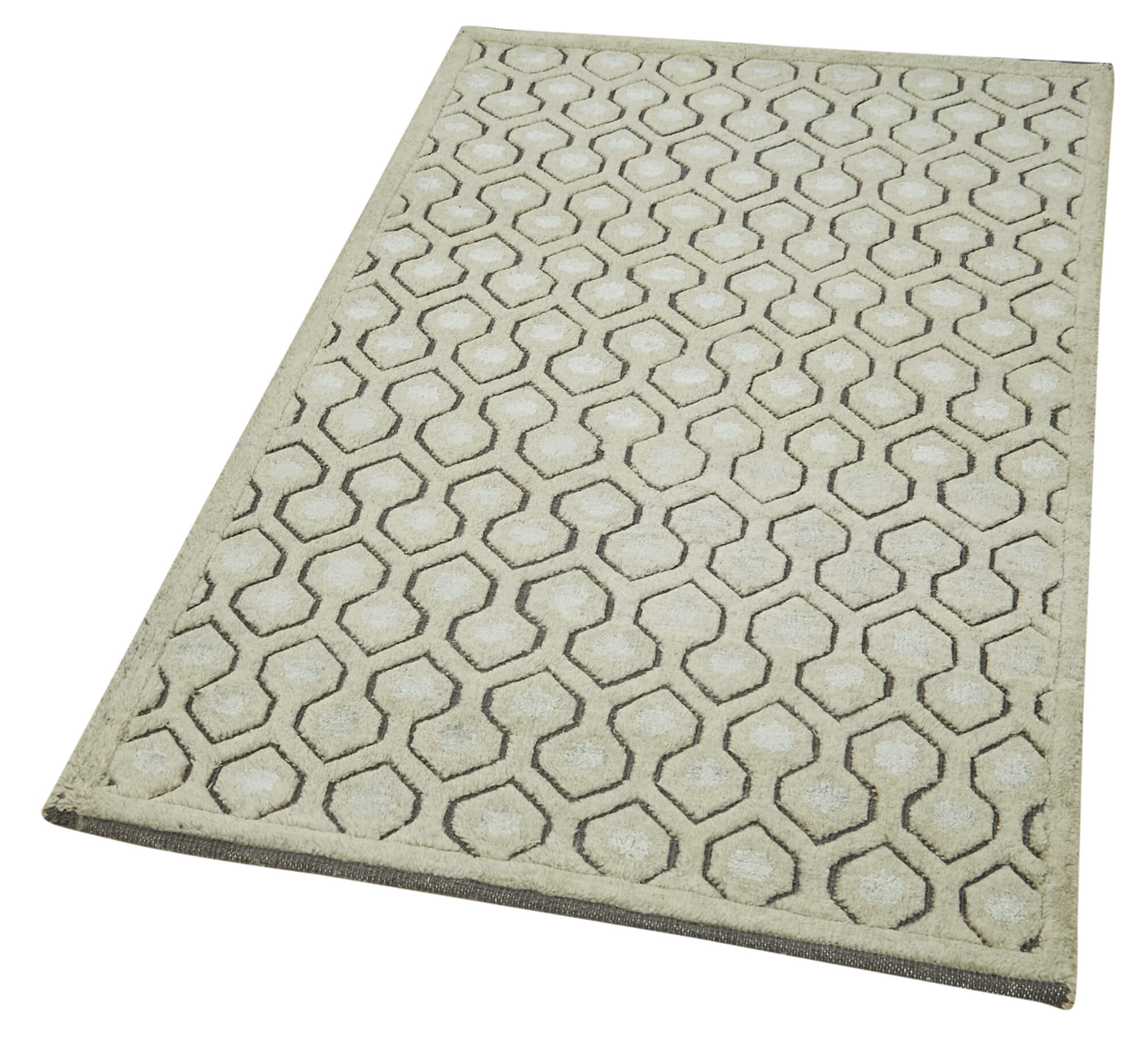 Handmade Wool Area Rug – Beige Geometric Cotton Wool Rug 3'0'' x 5'1''