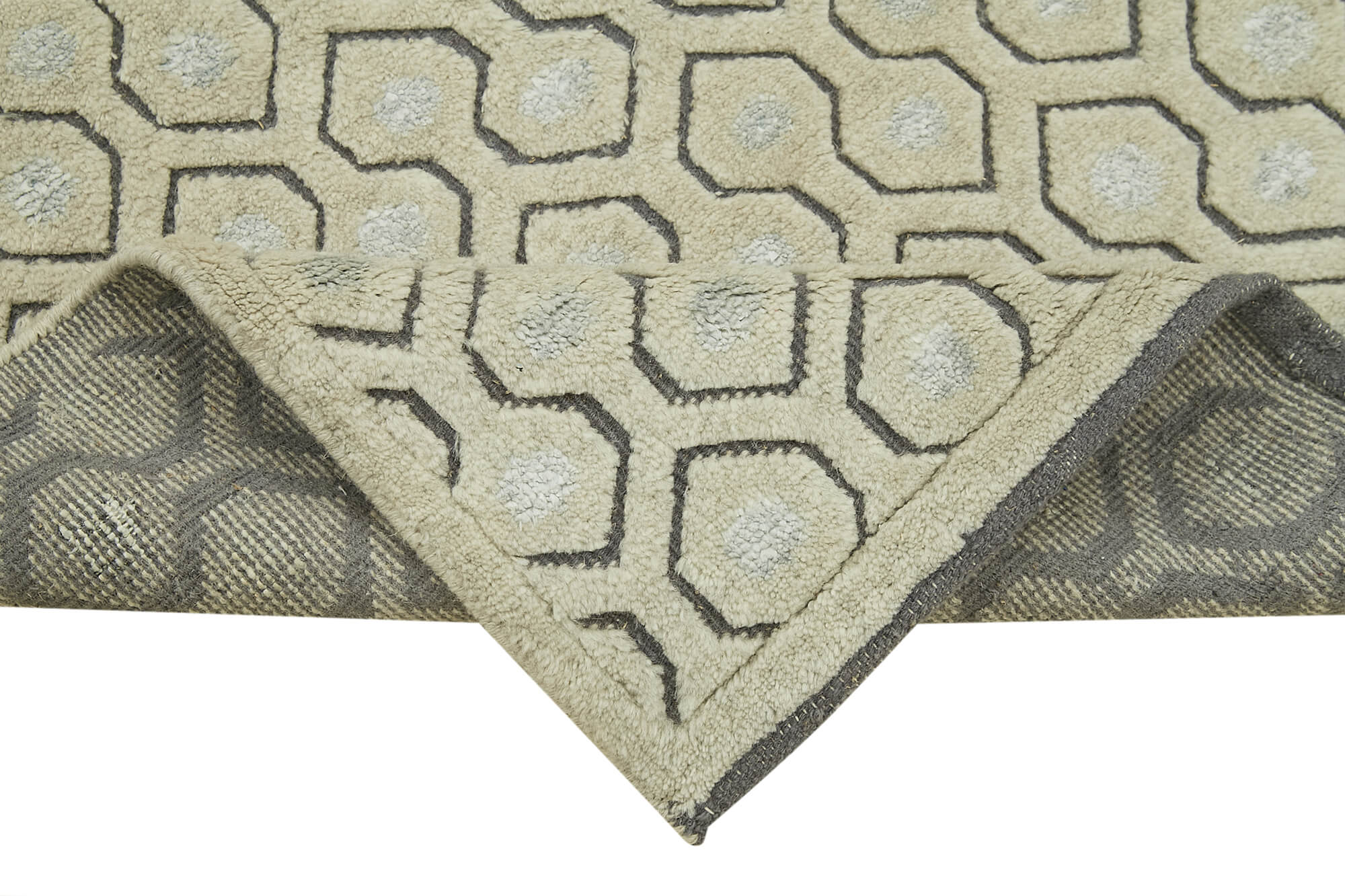 Handmade Wool Area Rug – Beige Geometric Cotton Wool Rug 3'0'' x 5'1''
