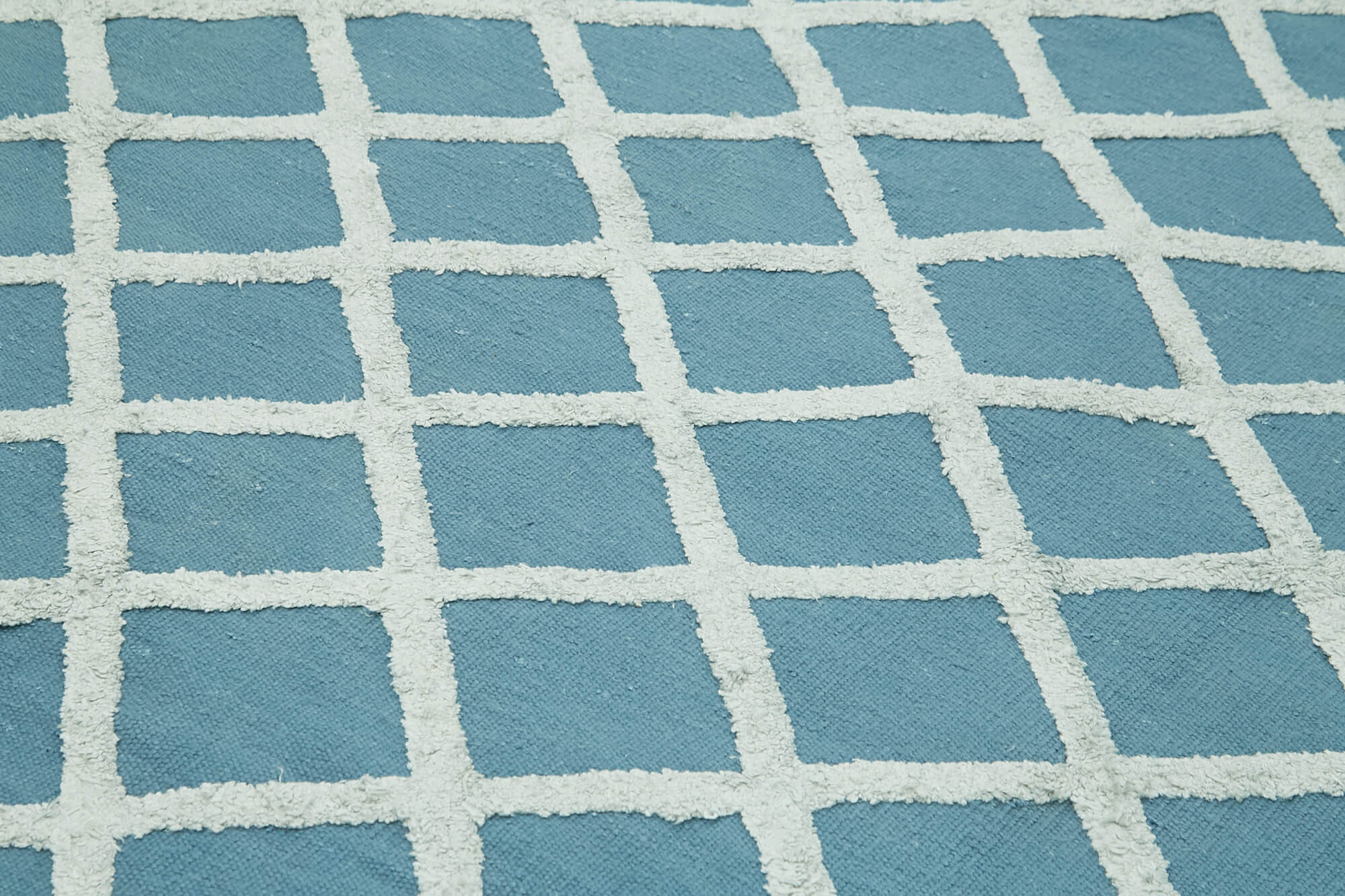 Handmade Wool Cotton Rug – Blue Geometric Area Rug | Durable Cotton Weave, Soft Wool Carpet