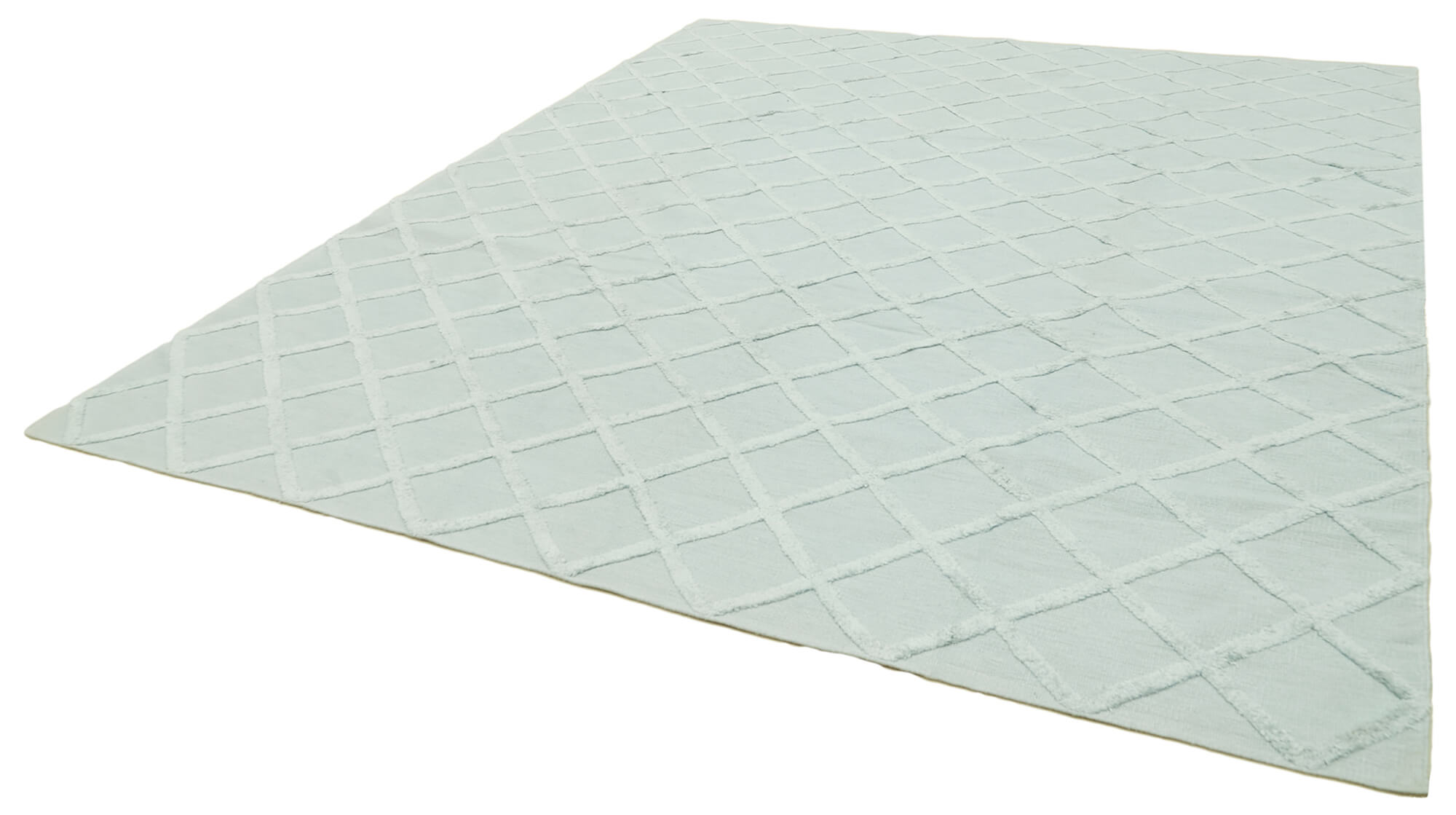Handmade Wool Cotton Rug - Blue Geometric Area Rug 9x12, Soft Plush Texture