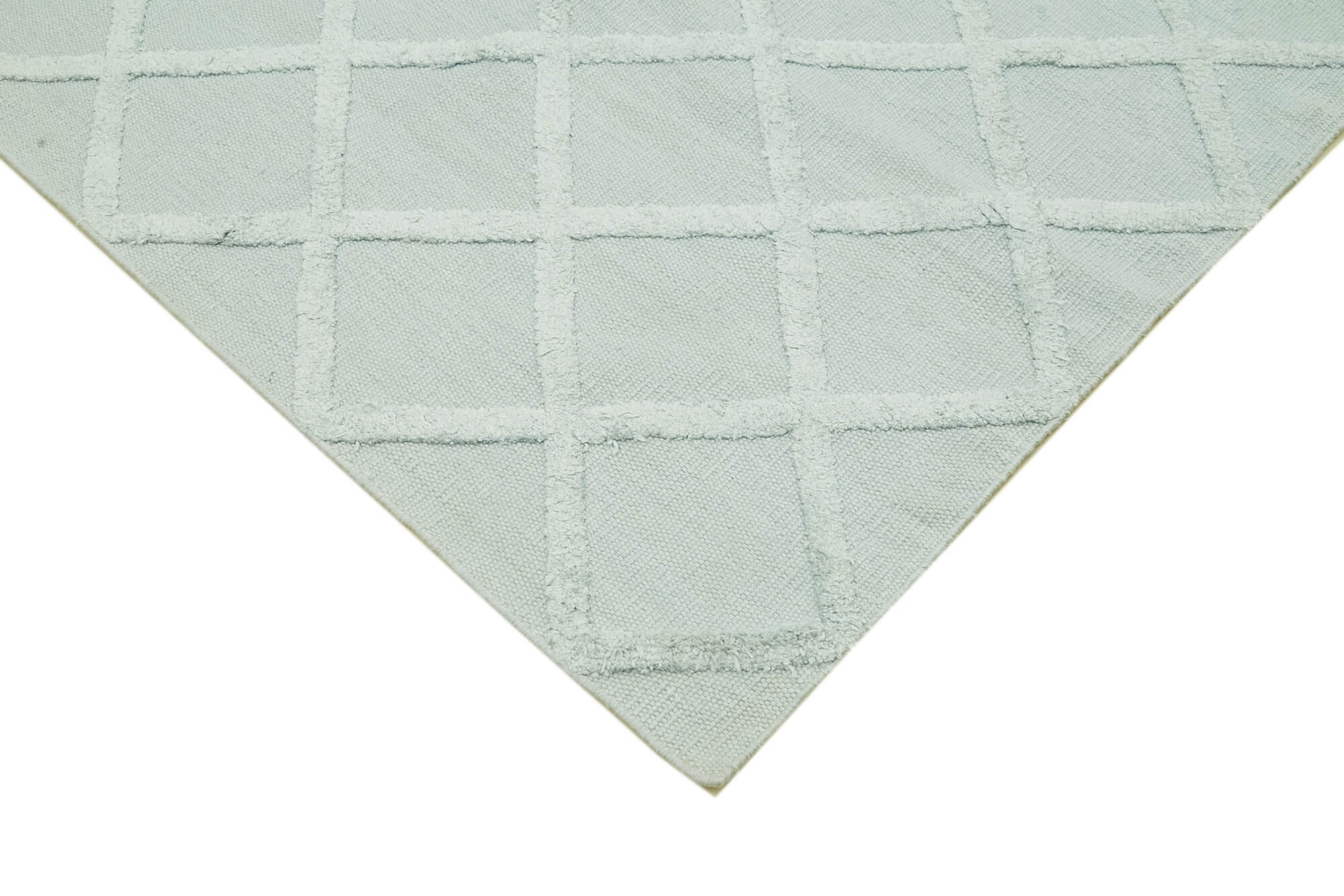 Handmade Wool Cotton Rug - Blue Geometric Area Rug 9x12, Soft Plush Texture