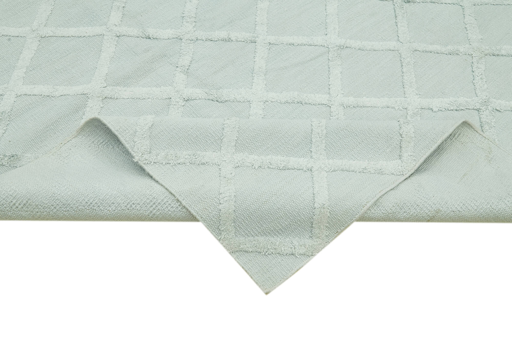 Handmade Wool Cotton Rug - Blue Geometric Area Rug 9x12, Soft Plush Texture