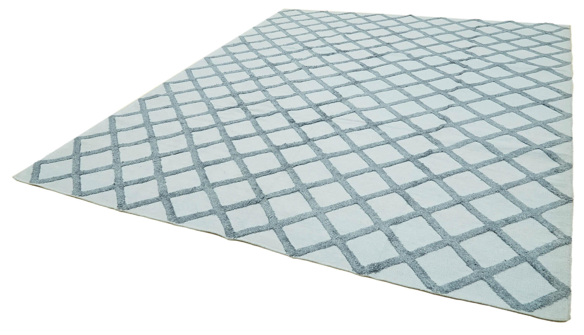 Handmade Wool Cotton Rug - Blue Geometric Area Rug 9x12 Feet Durable Floor Covering