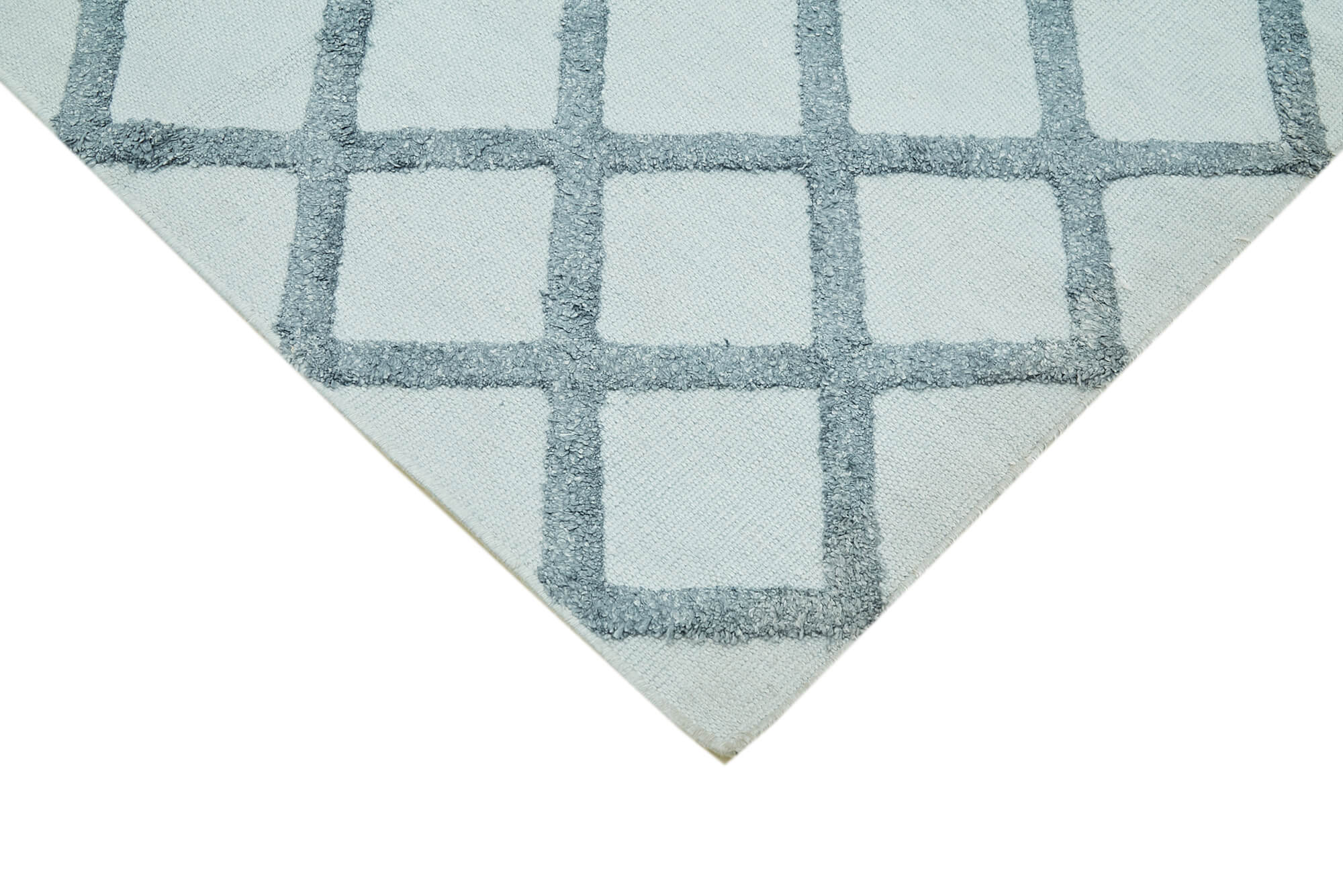 Handmade Wool Cotton Rug - Blue Geometric Area Rug 9x12 Feet Durable Floor Covering