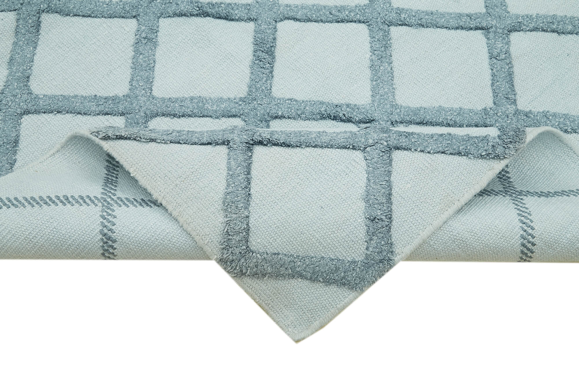 Handmade Wool Cotton Rug - Blue Geometric Area Rug 9x12 Feet Durable Floor Covering