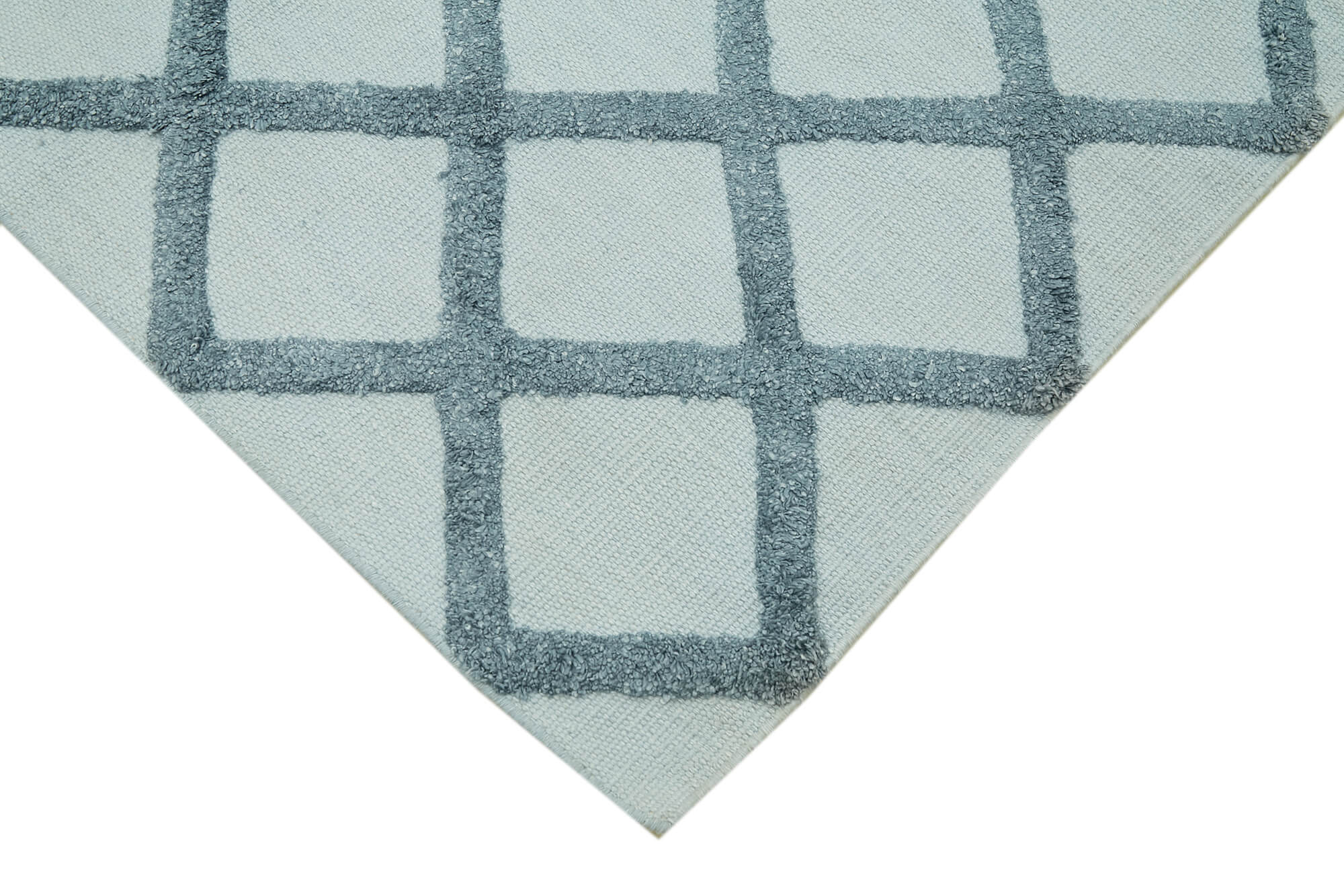 Handmade Wool Cotton Rug – Blue Geometric Area Rug | Durable Living Room Carpet
