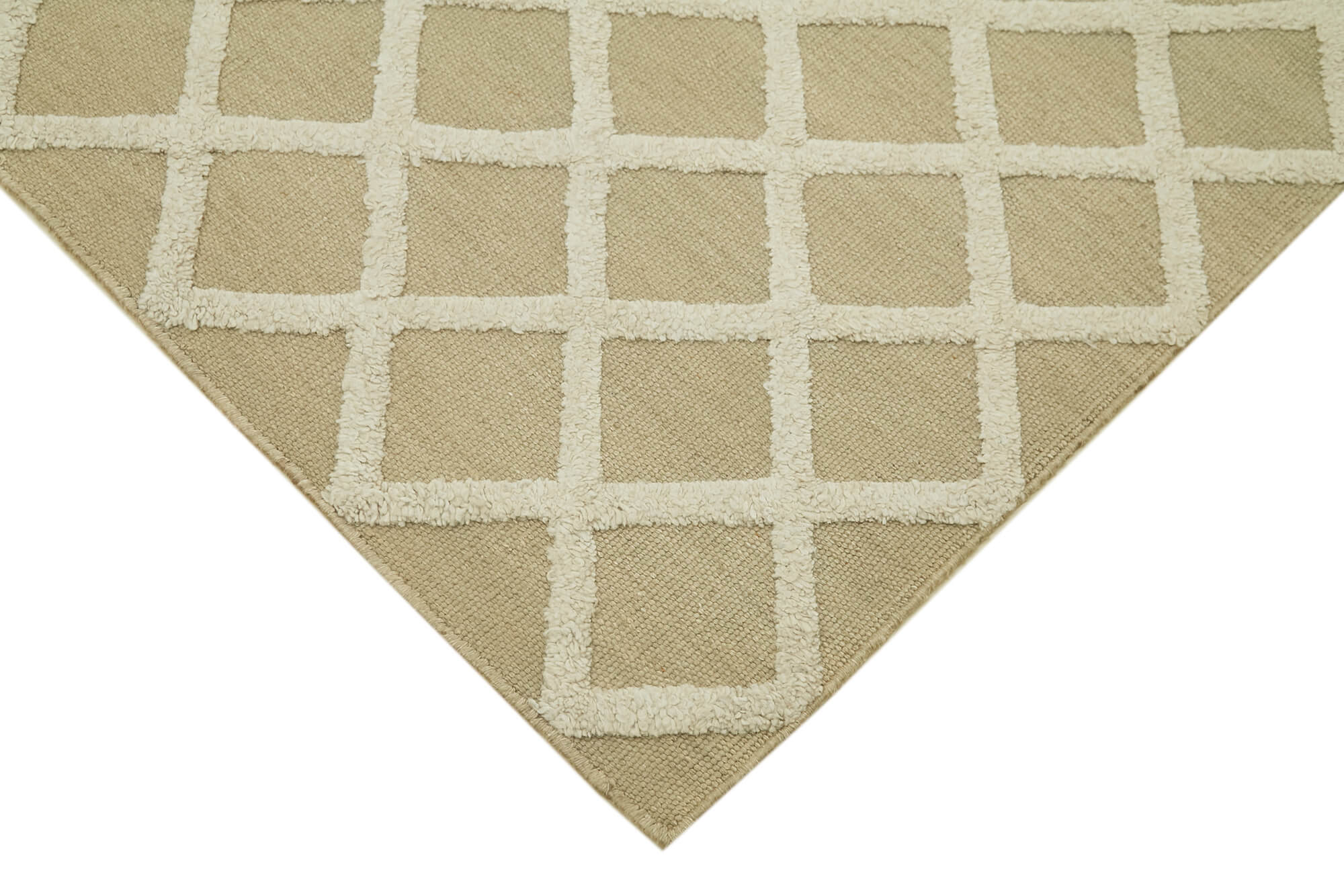 Handmade Wool Cotton Rug – Beige Geometric Area Rug 9x12, Soft Durable Carpet