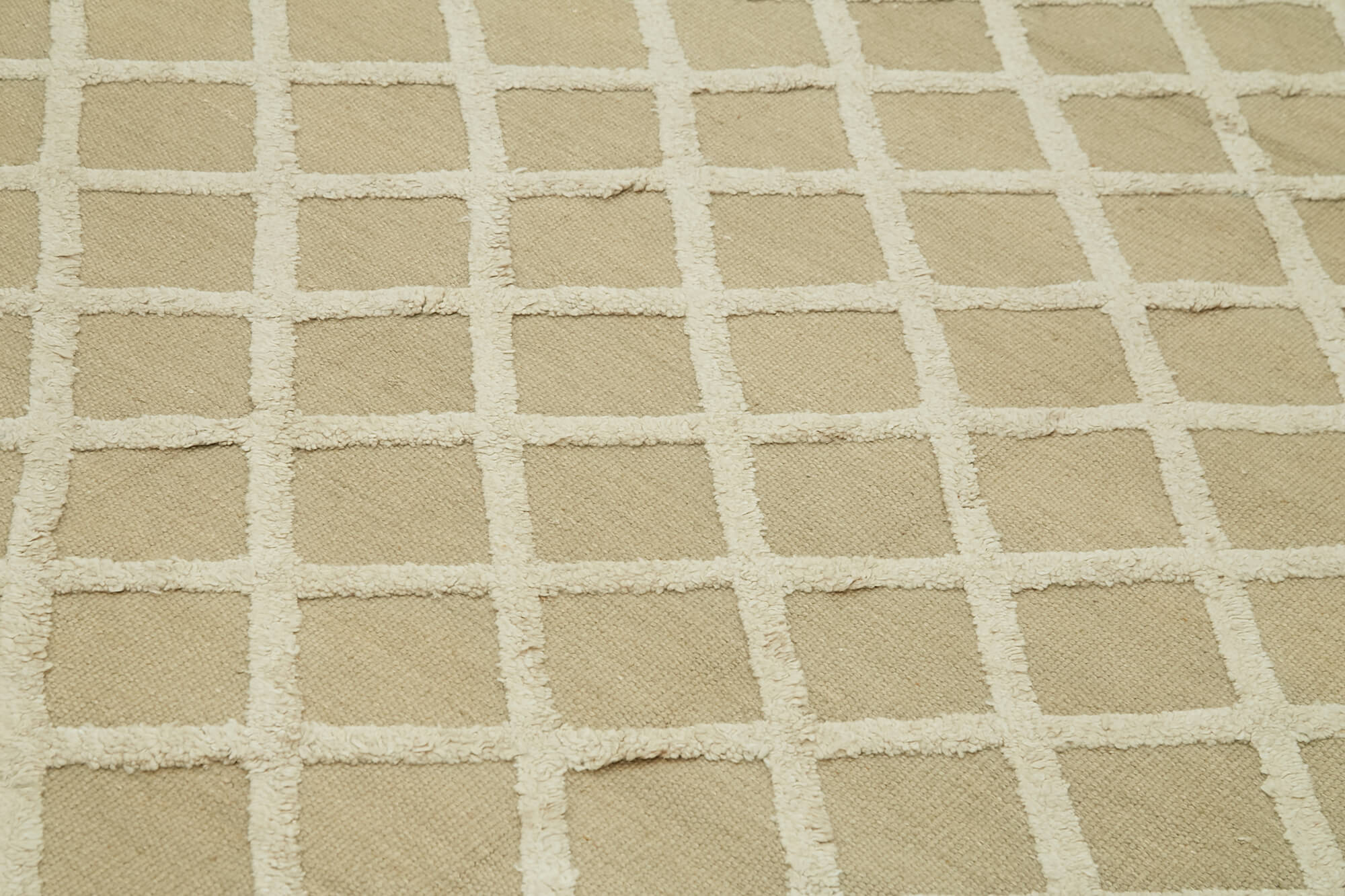 Handmade Wool Cotton Rug – Beige Geometric Area Rug 9x12, Soft Durable Carpet