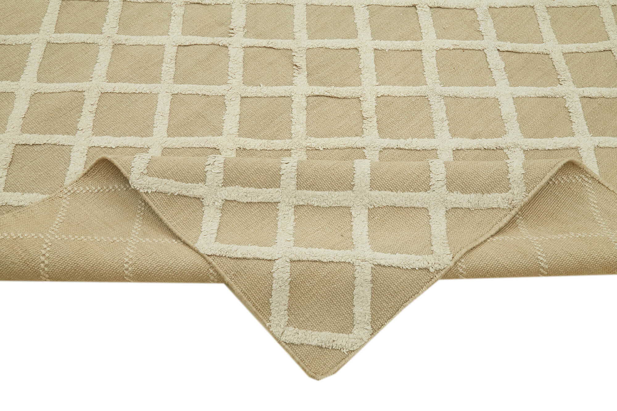 Handmade Wool Cotton Rug – Beige Geometric Area Rug 9x12, Soft Durable Carpet