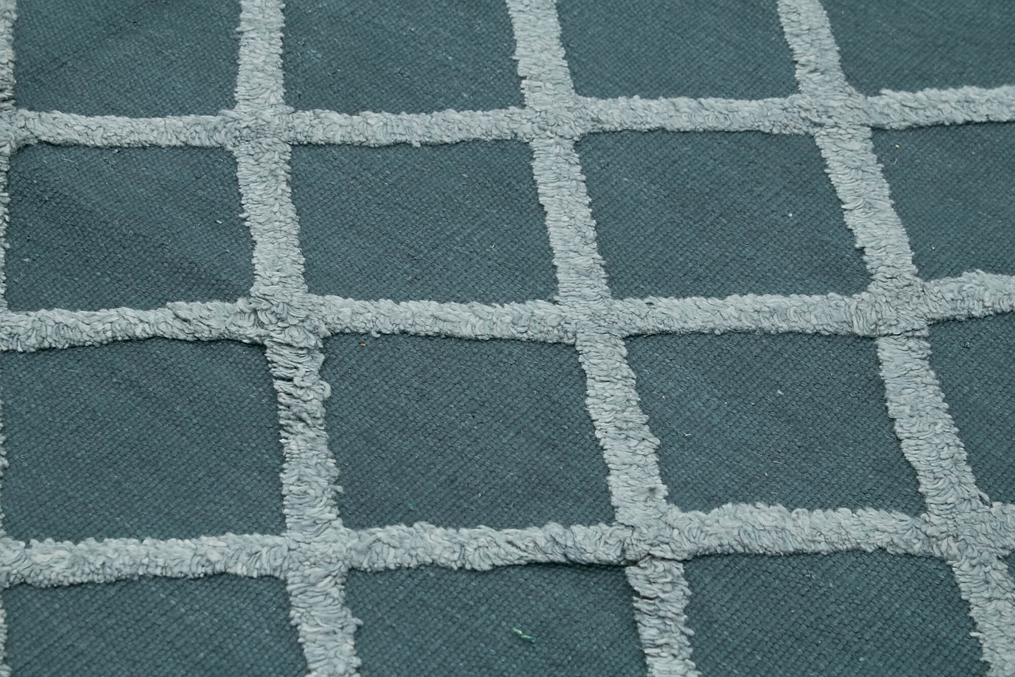 Handmade Wool Cotton Rug - Blue Geometric Area Rug 8x10 Vintage Wool Carpet