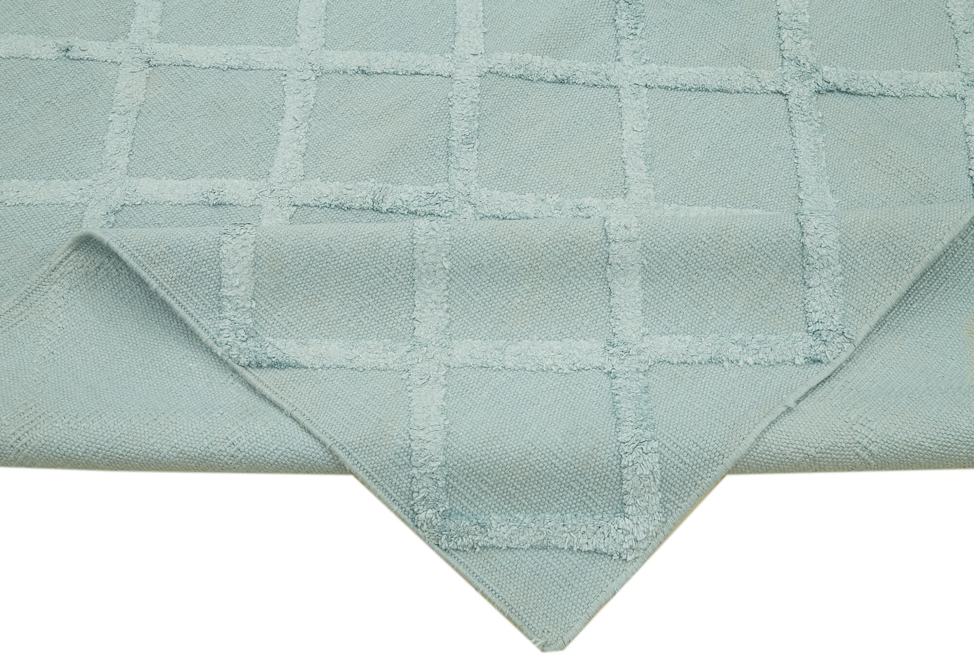 Handmade Wool Cotton Rug - Blue Geometric Area Rug 8'7'' x 10'0'' for Living Room