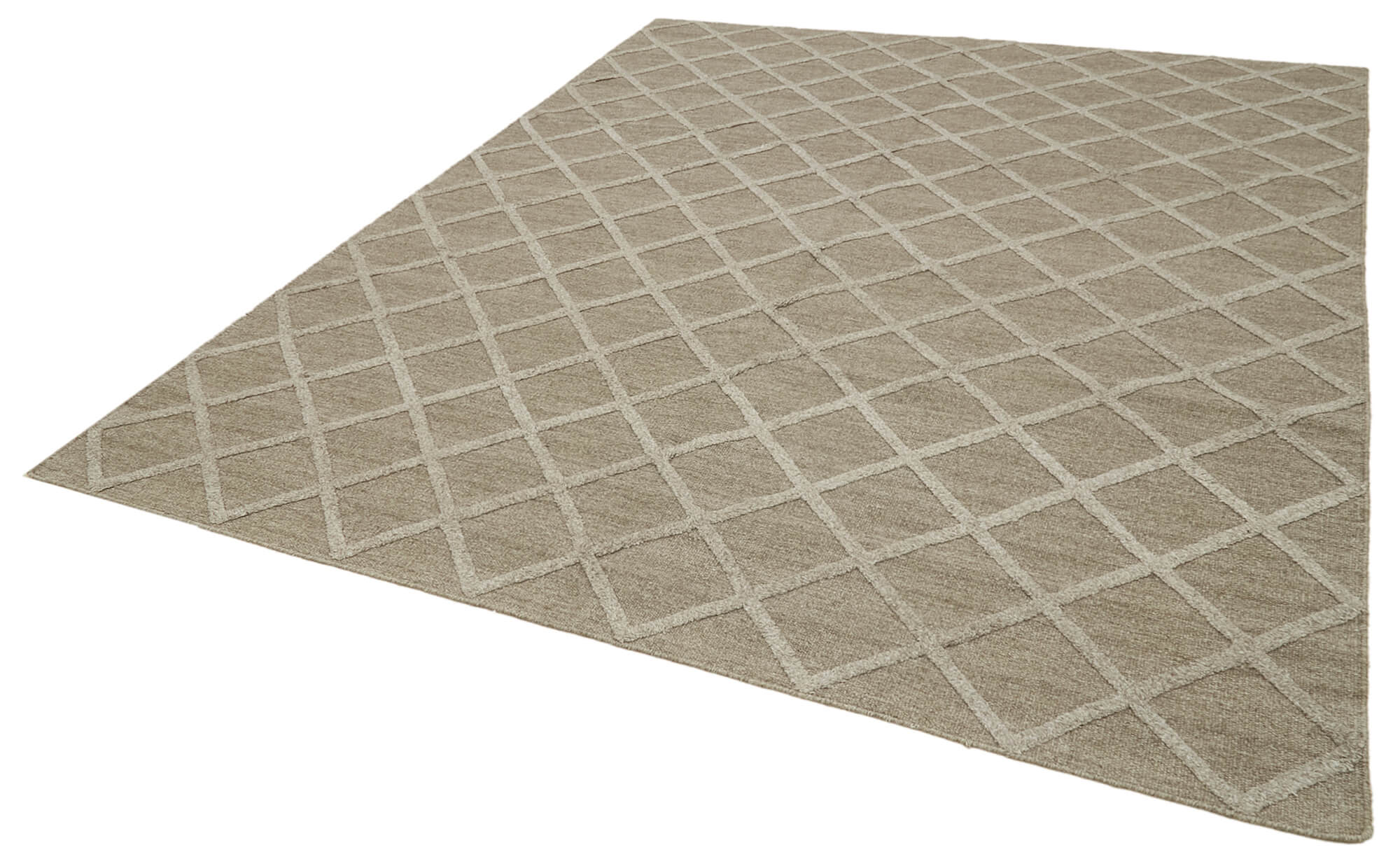 Handmade Wool Cotton Rug - Brown Geometric Design Carpet, 8'x10' Area Rug