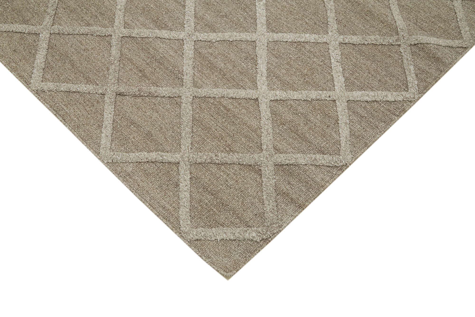 Handmade Wool Cotton Rug - Brown Geometric Design Carpet, 8'x10' Area Rug
